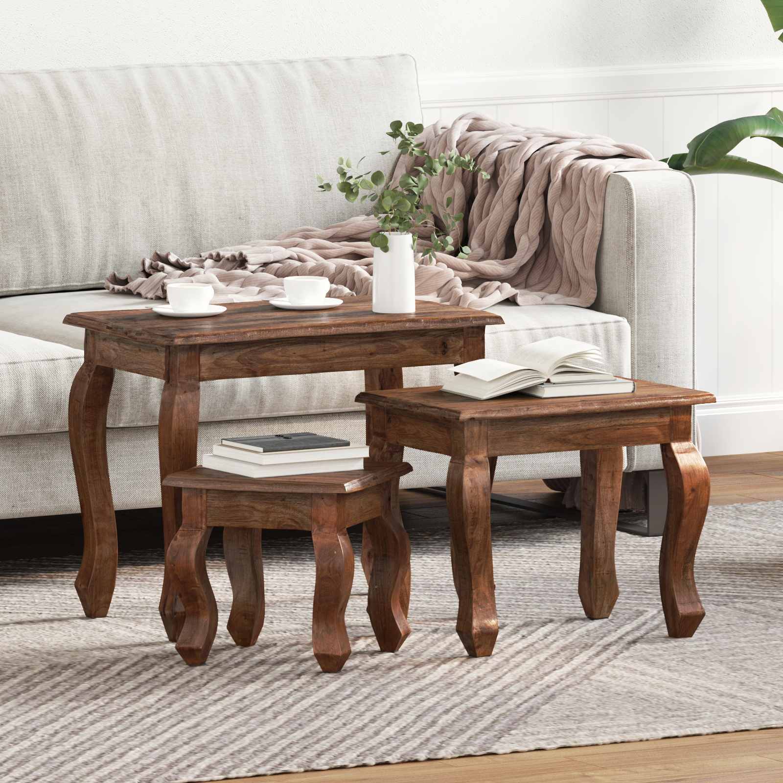 Table Gigogne 3 pcs Marron Bois massif d'acajou - XIOS