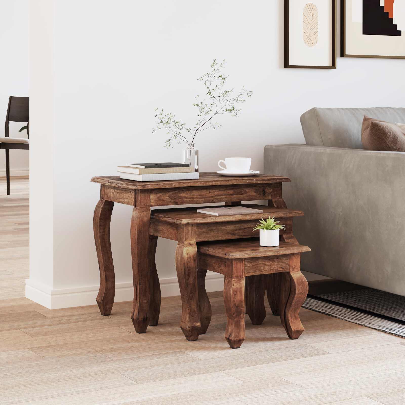 Table Gigogne 3 pcs Marron Bois massif d'acajou - XIOS