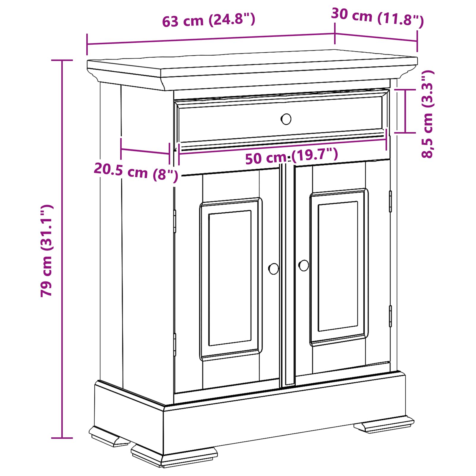 Armoire de rangement 63 x 30 x 79 cm Bois de Mahogany Massif - XIOS