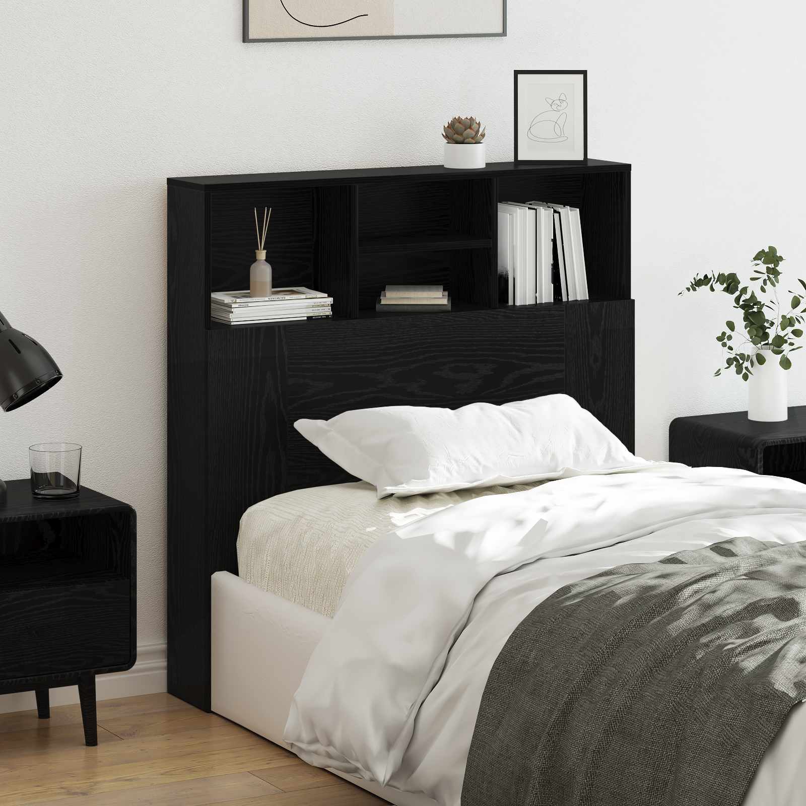Cabinet de Tête de Lit Chêne noir 100 x 19 x 103,5 cm - XIOS