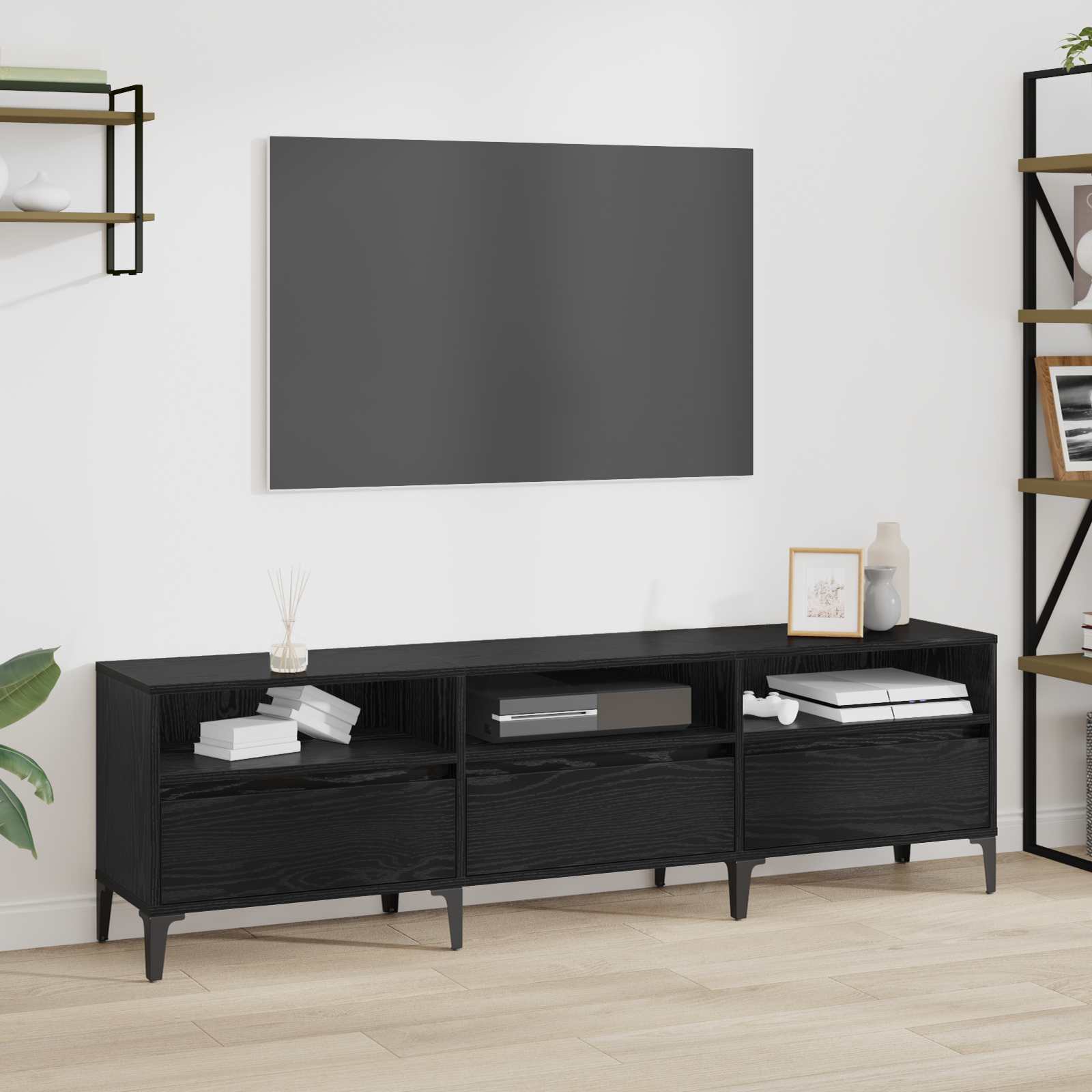 Meuble TV Chêne noir 150 x 30 x 45 cm Bois d'ingénierie et fer - XIOS