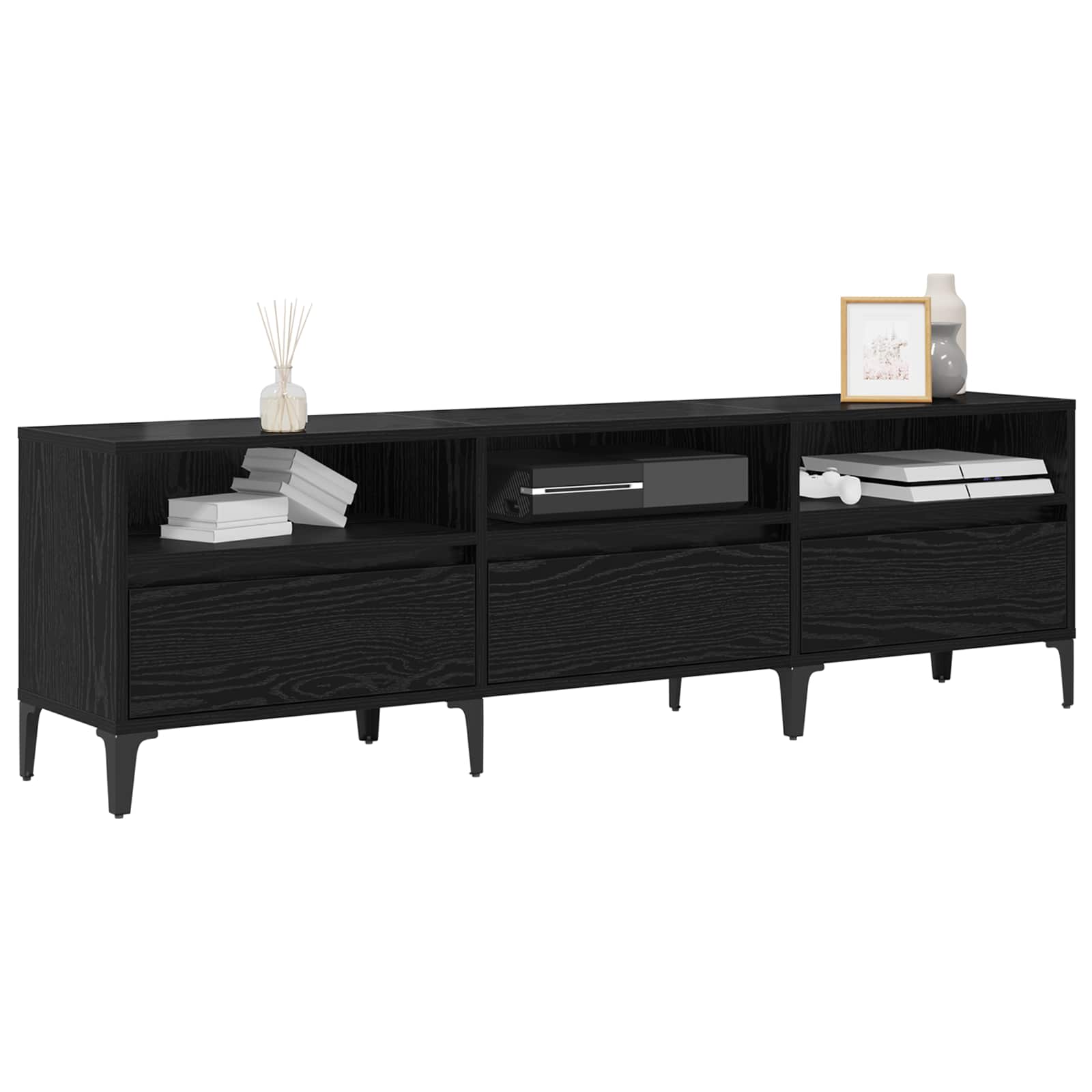 Meuble TV Chêne noir 150 x 30 x 45 cm Bois d'ingénierie et fer - XIOS
