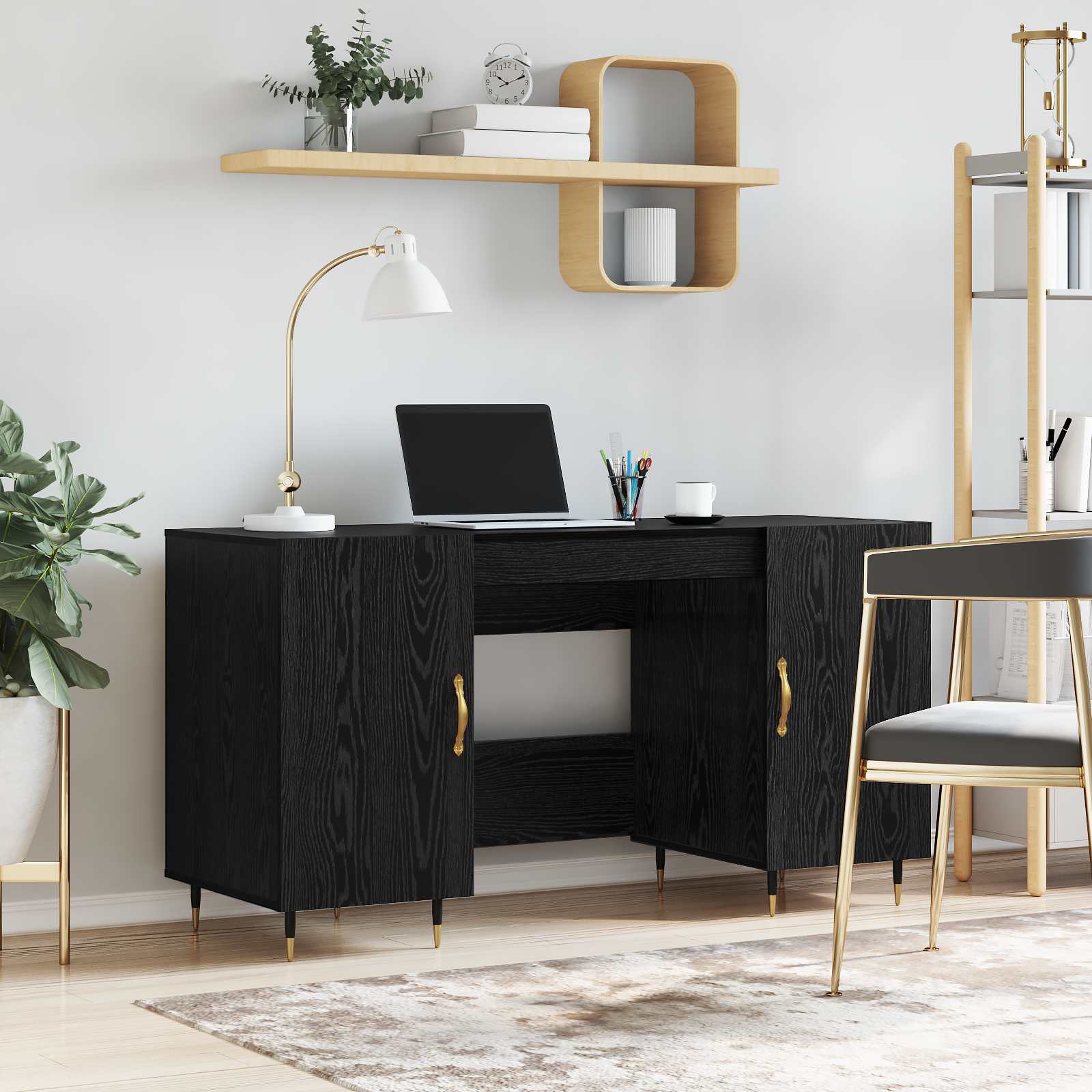 Bureau avec porte Chêne noir 140 x 50 x 75 cm Bois d'ingénierie - XIOS