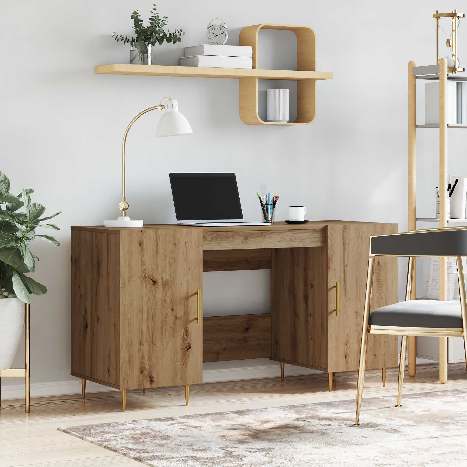 Bureau chêne artisanal 140 x 50 x 75 cm Bois d'ingénierie - XIOS