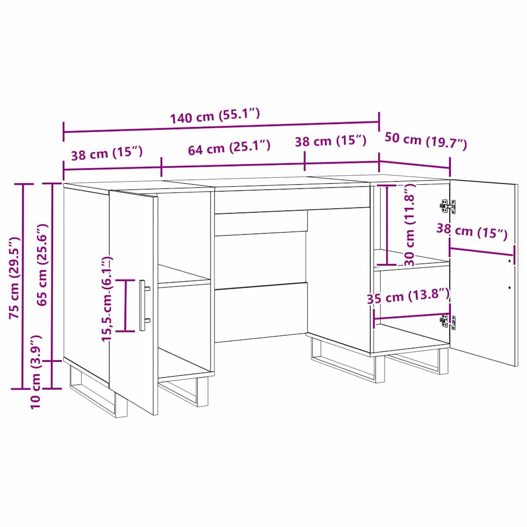 Bureau Bois ancien 140 x 50 x 75 cm Bois d'ingénierie - XIOS