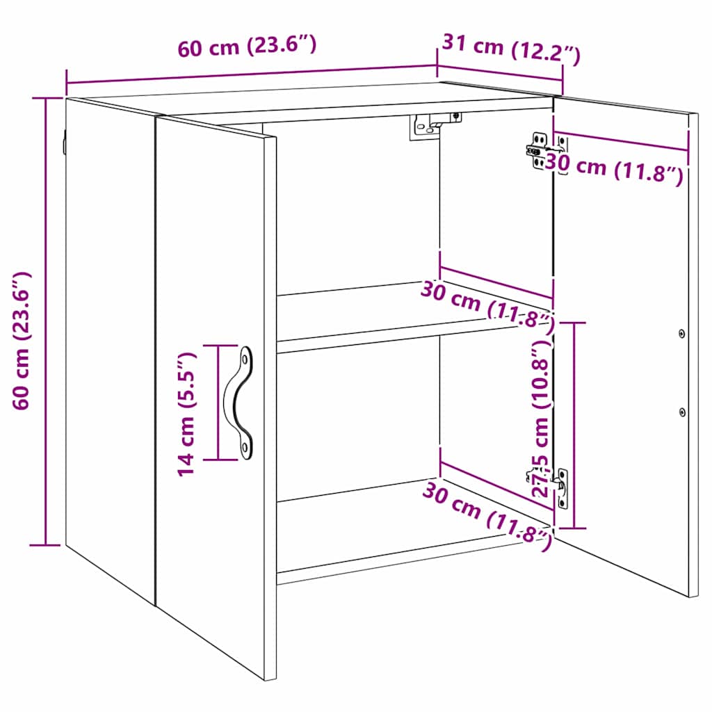 Meuble mural Bois ancien 60 x 31 x 60 cm Bois d'ingénierie - XIOS