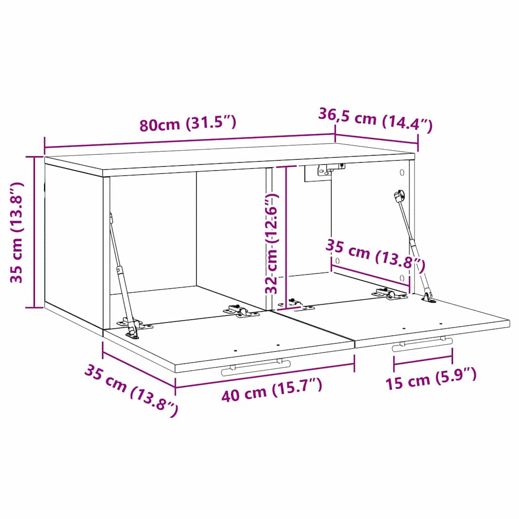 Meuble mural Chêne noir 80 x 36.5 x 35 cm Bois d'ingénierie