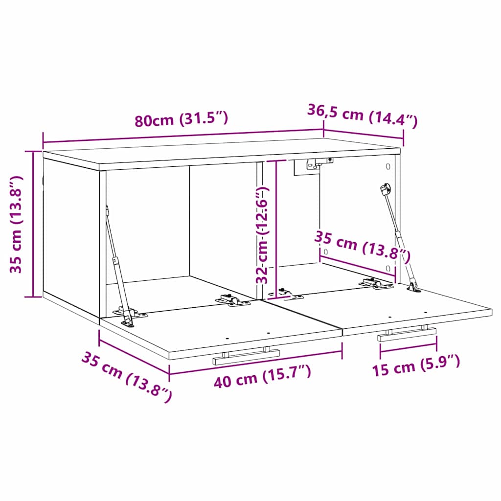 Meuble mural Chêne noir 80 x 36.5 x 35 cm Bois d'ingénierie