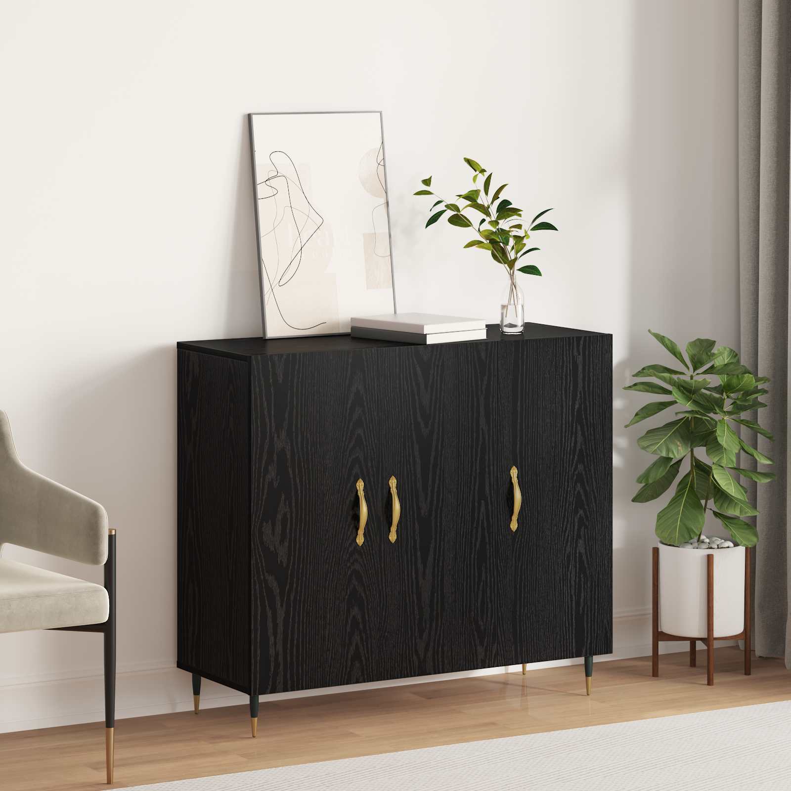Buffet Chêne noir 90 x 34 x 80 cm Bois d'ingénierie - XIOS