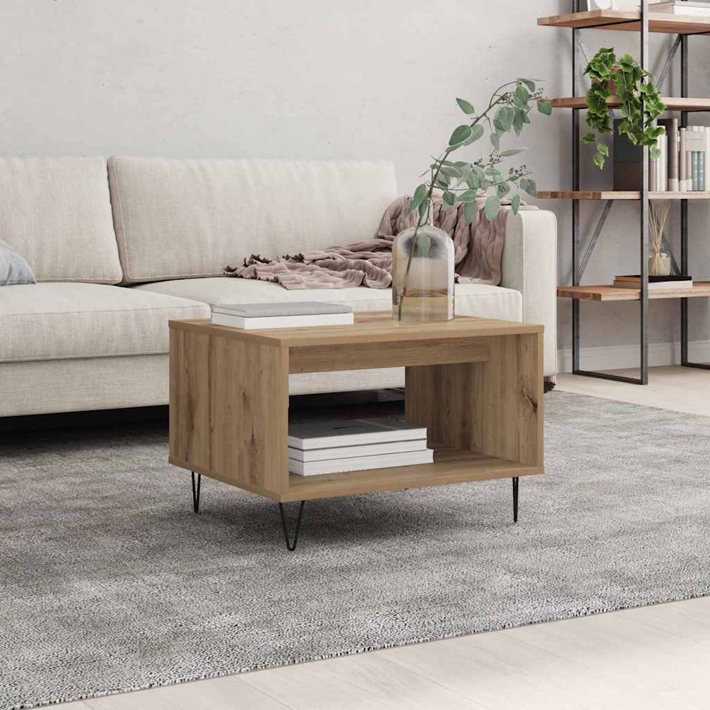 Table basse chêne artisanal 60 x 50 x 40 cm Bois d'ingénierie - XIOS