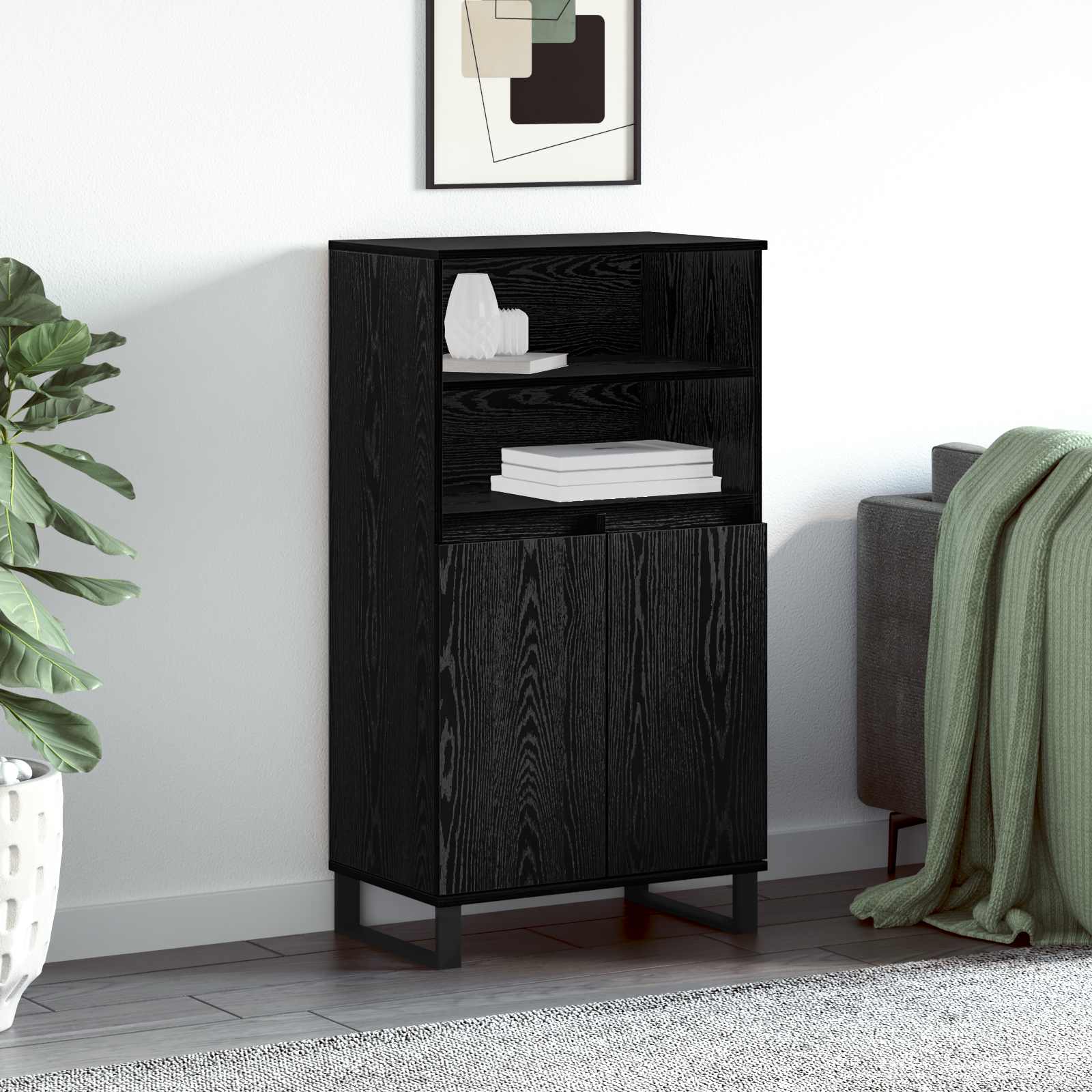 Haut Armoire Noir 60 x 36 x 110 cm Bois d'ingénierie - XIOS