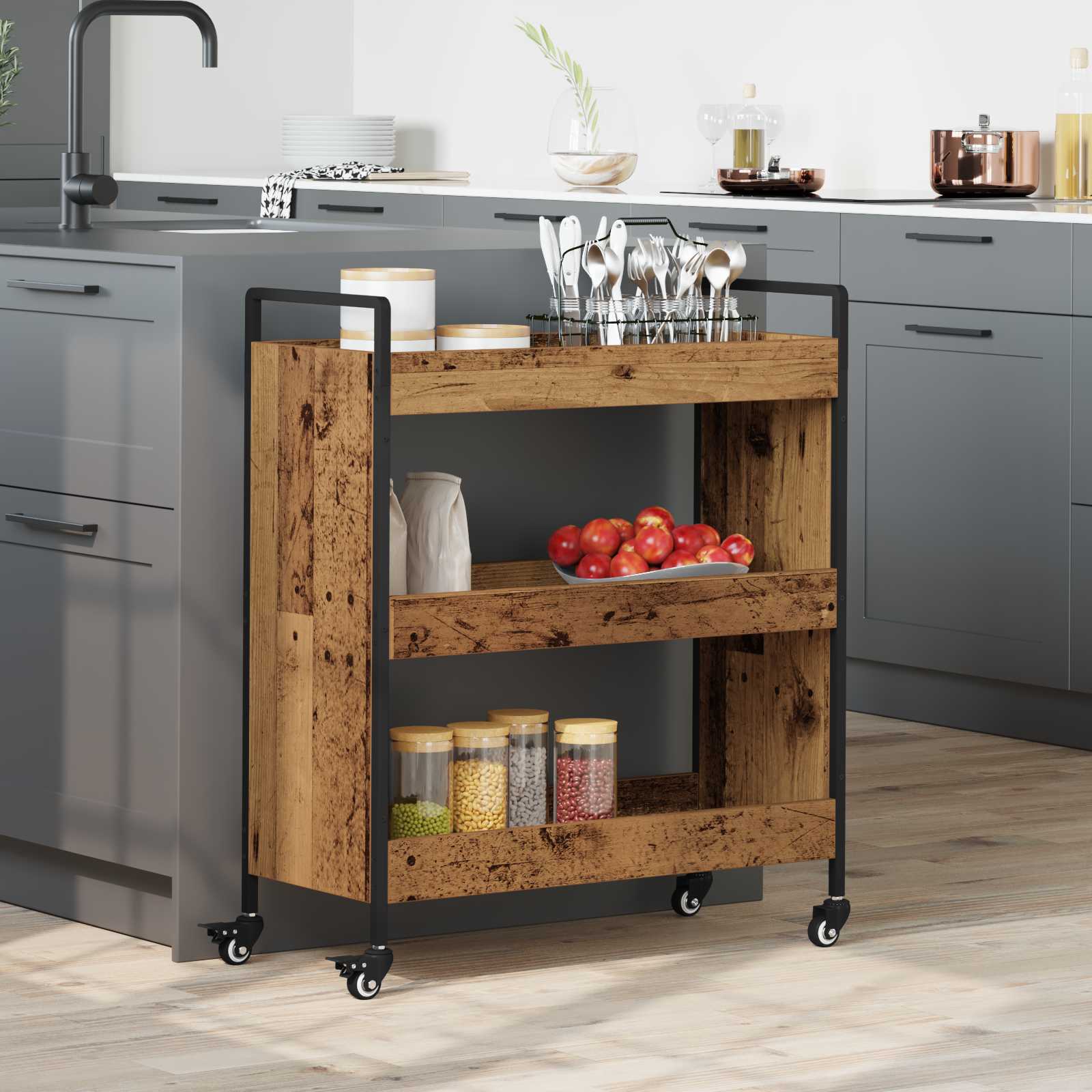 Chariot de cuisine Bois ancien 70 x 30 x 82 cm - XIOS