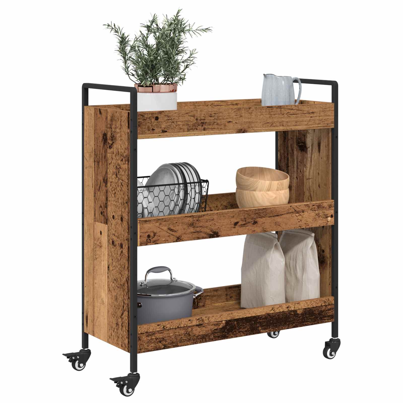 Chariot de cuisine Bois ancien 70 x 30 x 82 cm - XIOS