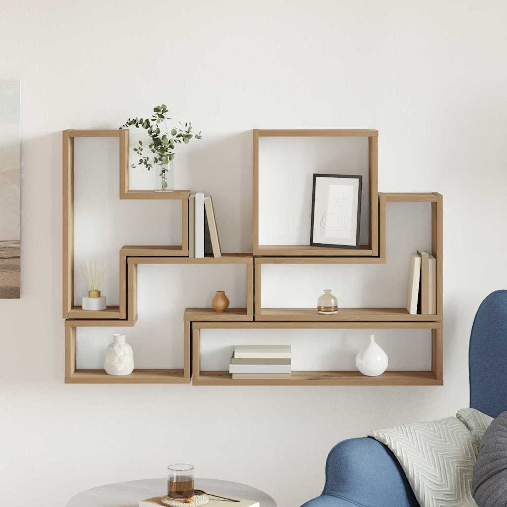 Cube mural chêne artisanal 96 x 12 x 64 cm Bois d'ingénierie - XIOS