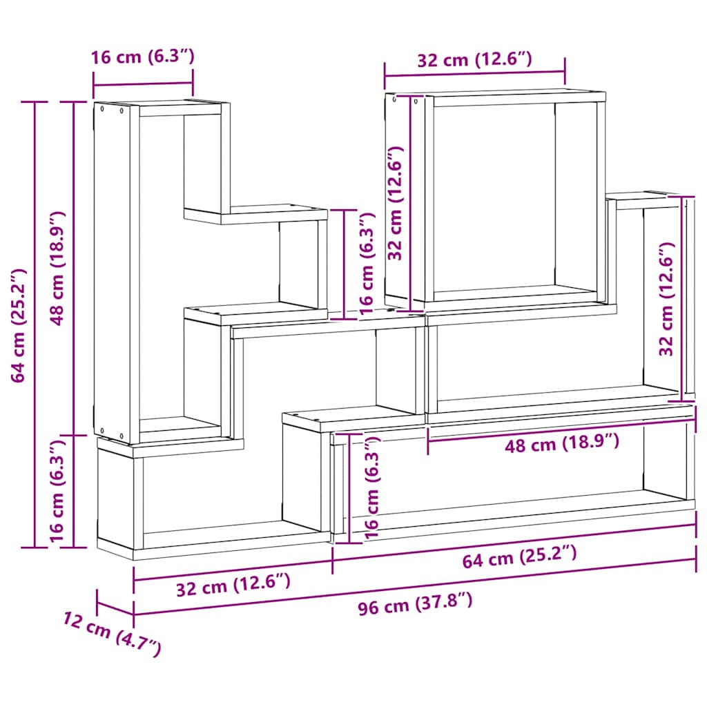 Cube mural chêne artisanal 96 x 12 x 64 cm Bois d'ingénierie - XIOS