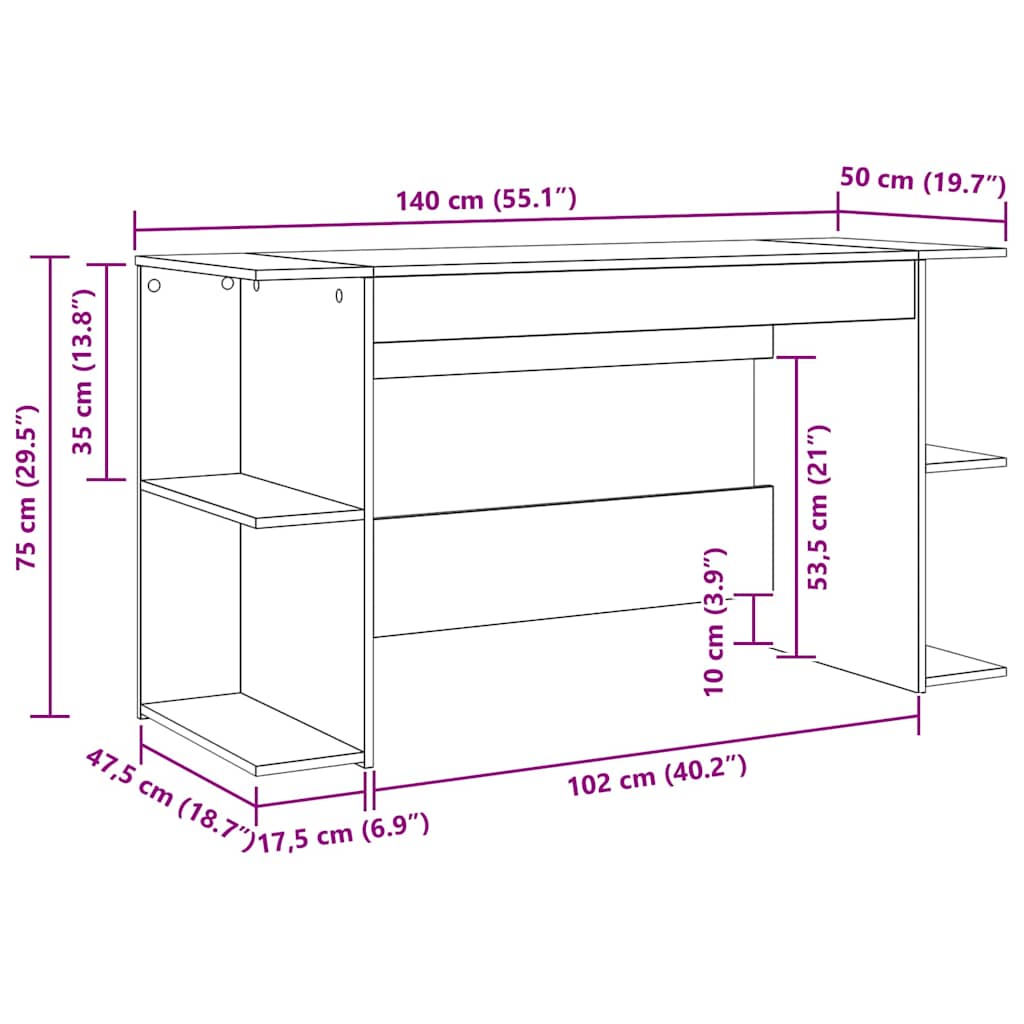 Bureau Autre chêne artisanal 140 x 50 x 75 cm Bois d'ingénierie - XIOS