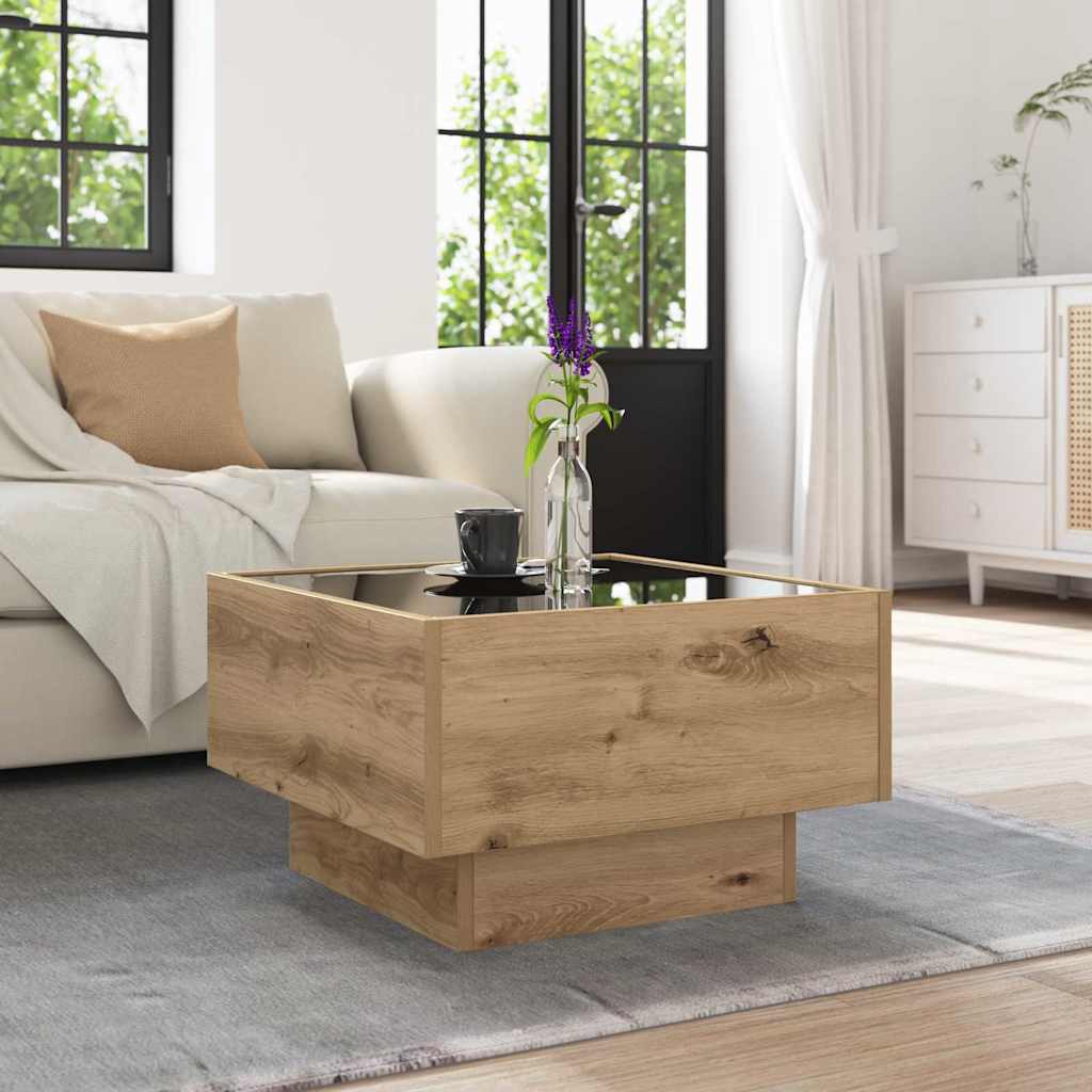 Table basse chêne artisanal 50 x 50 x 30 cm Bois d'ingénierie - XIOS