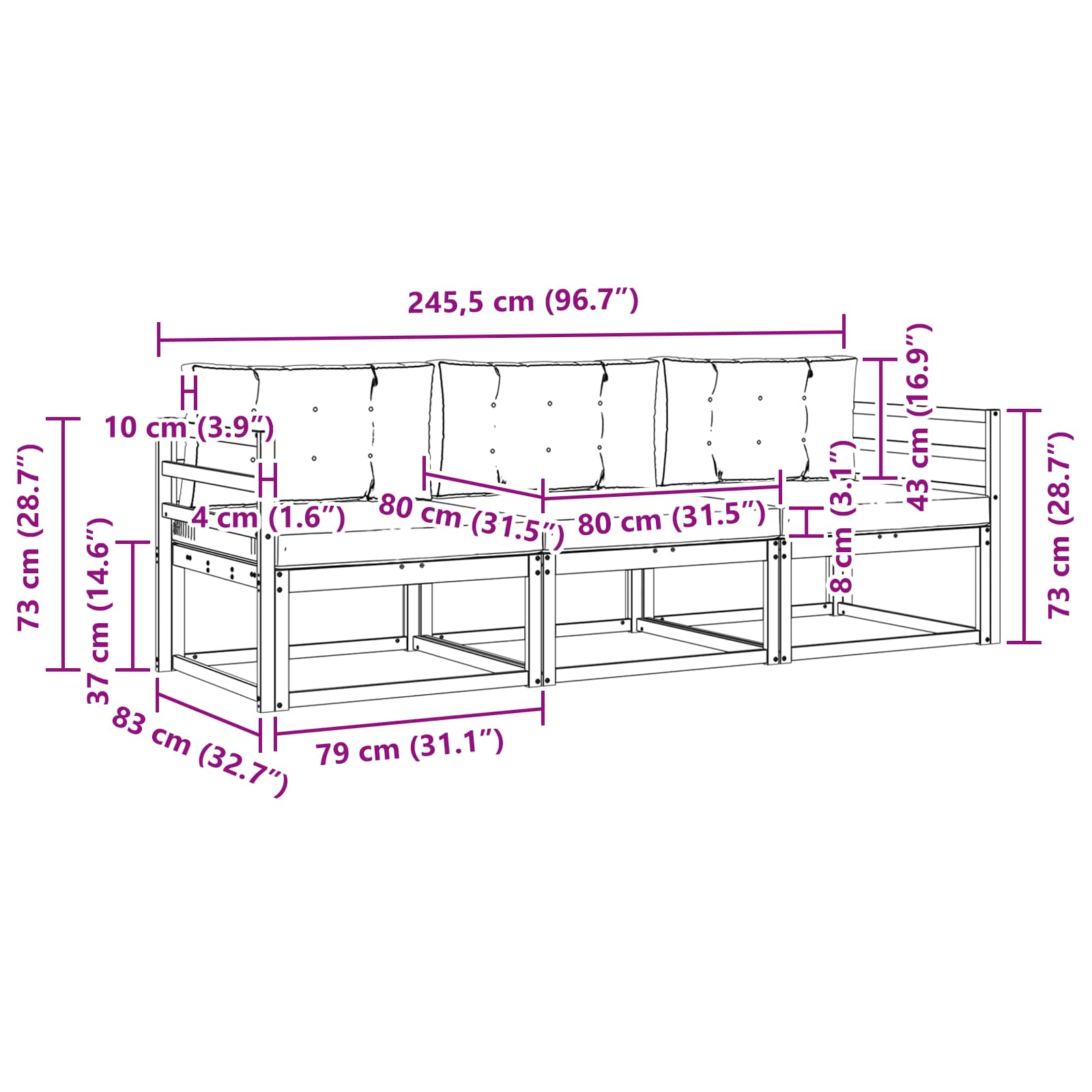Ensemble de canapés d'extérieur 3 pcs Blanc et crème Polyester - XIOS