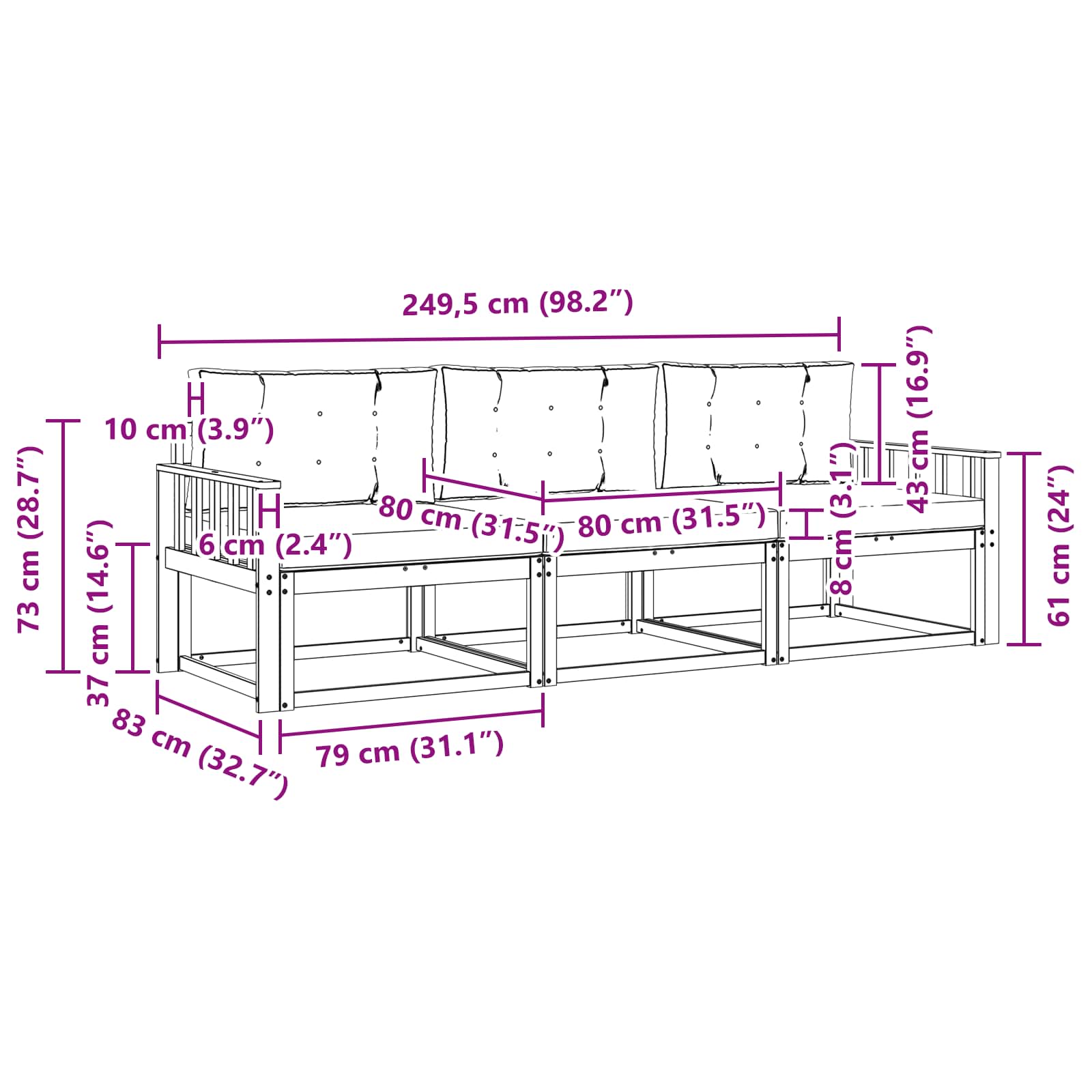Ensemble de canapés d'extérieur 3 pcs Blanc et crème Polyester - XIOS