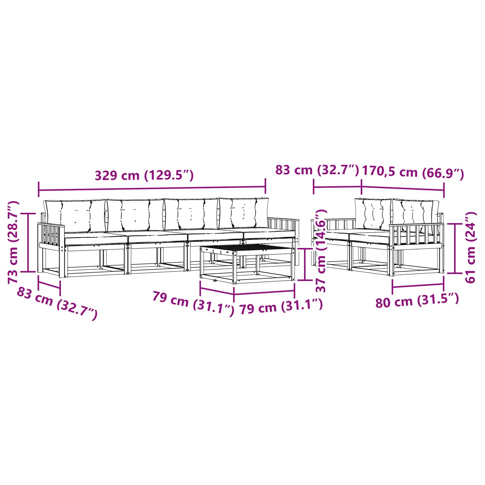 Ensemble de canapés d'extérieur 6 pcs Blanc et gris clair - XIOS