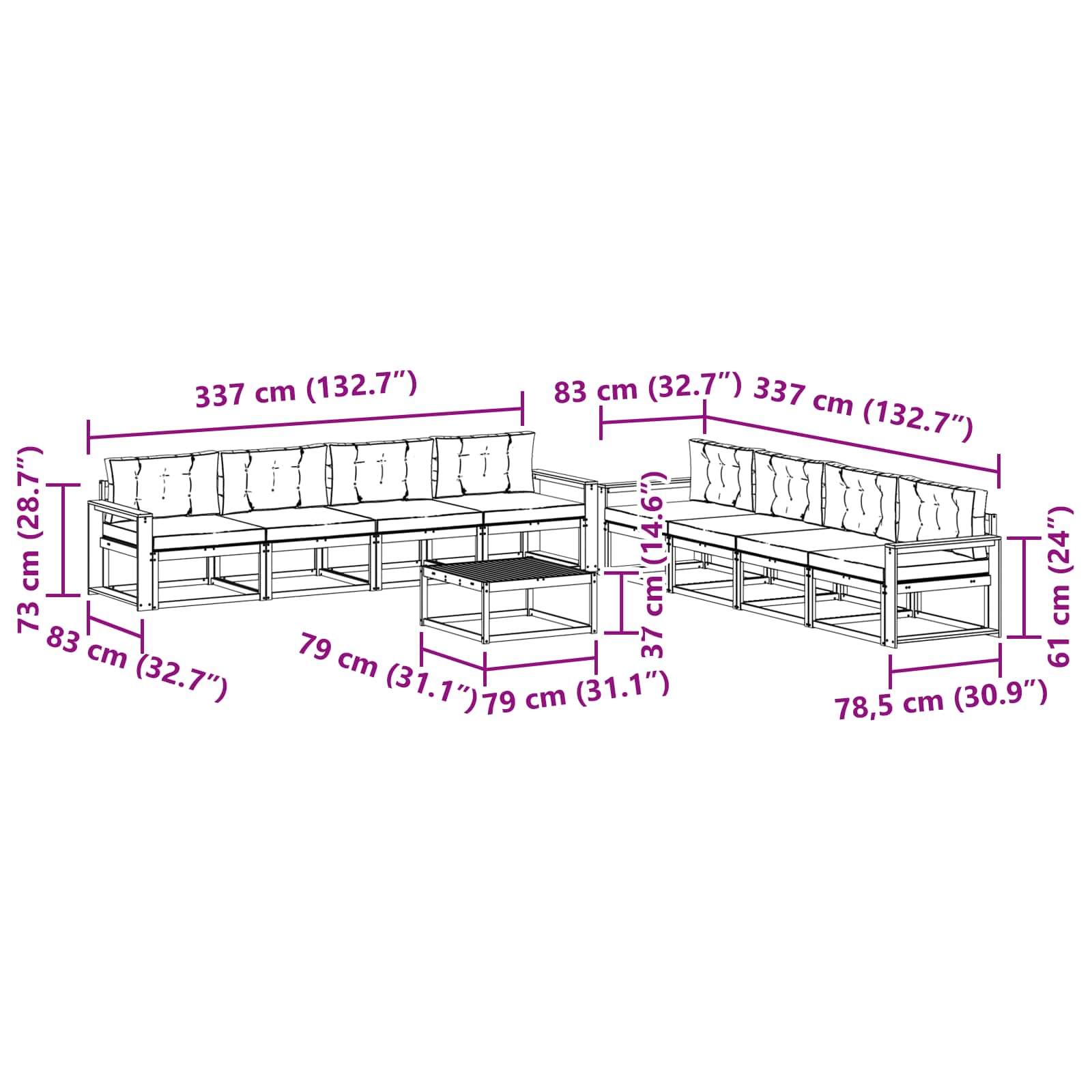 Ensemble de canapés d'extérieur 9 pcs Blanc et gris clair - XIOS