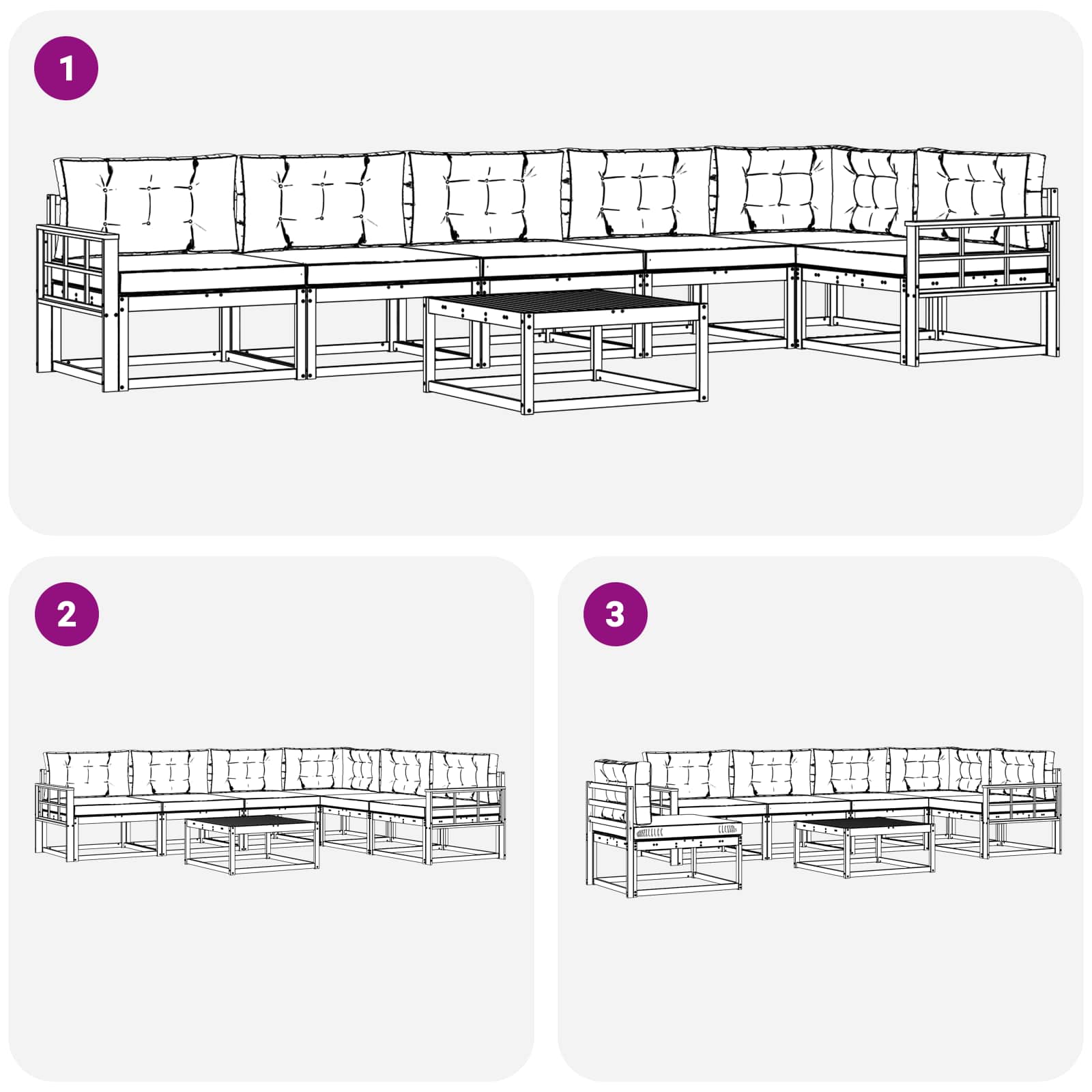Ensemble de canapés d'extérieur 7 pcs Blanc et gris clair - XIOS
