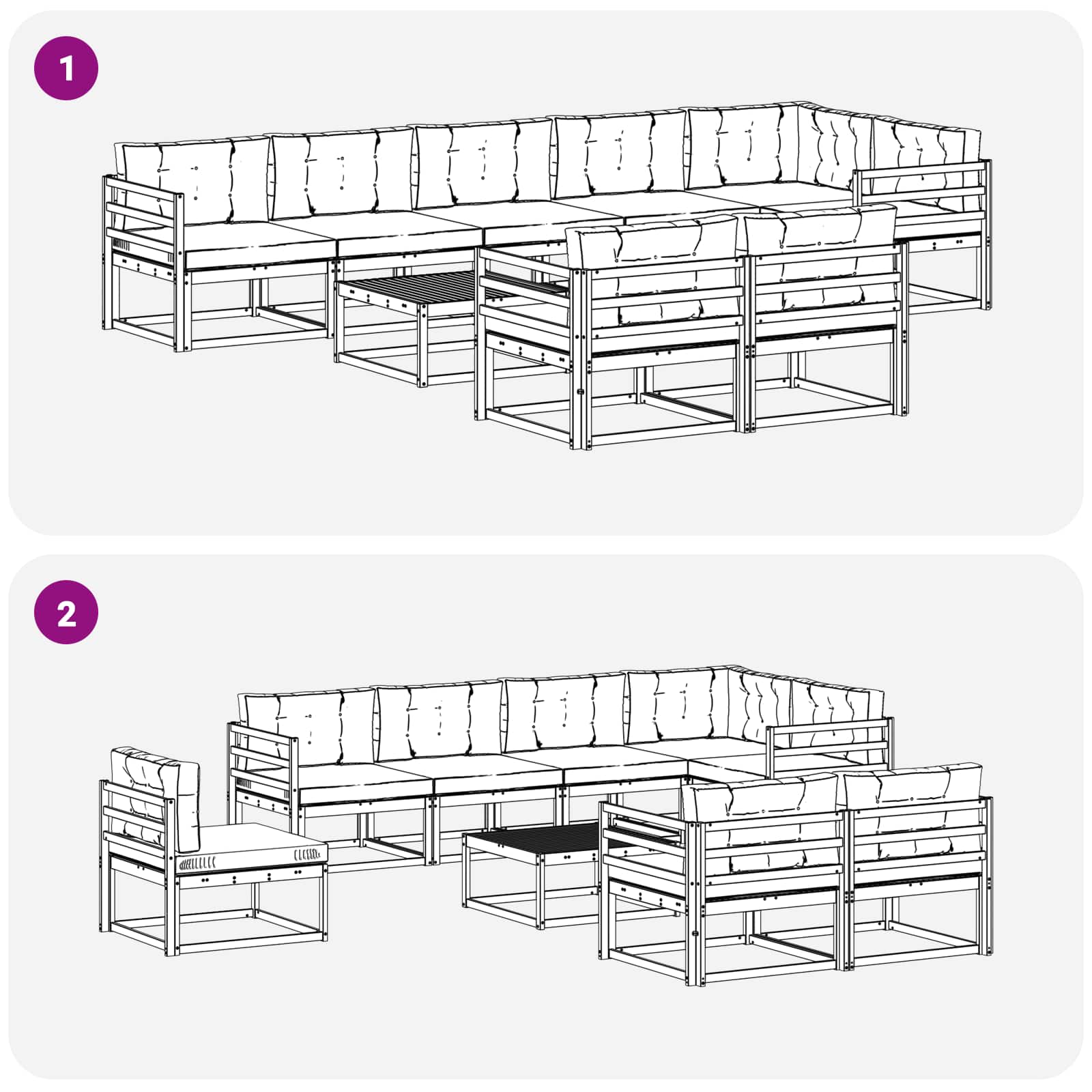 Ensemble de canapés d'extérieur 9 pcs Blanc et gris clair - XIOS