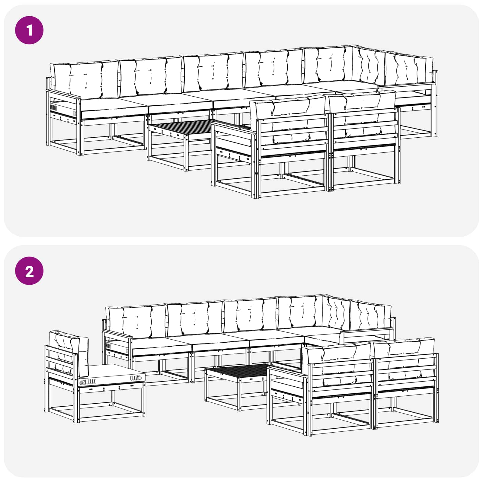 Ensemble de canapés d'extérieur 9 pcs Blanc et gris clair - XIOS