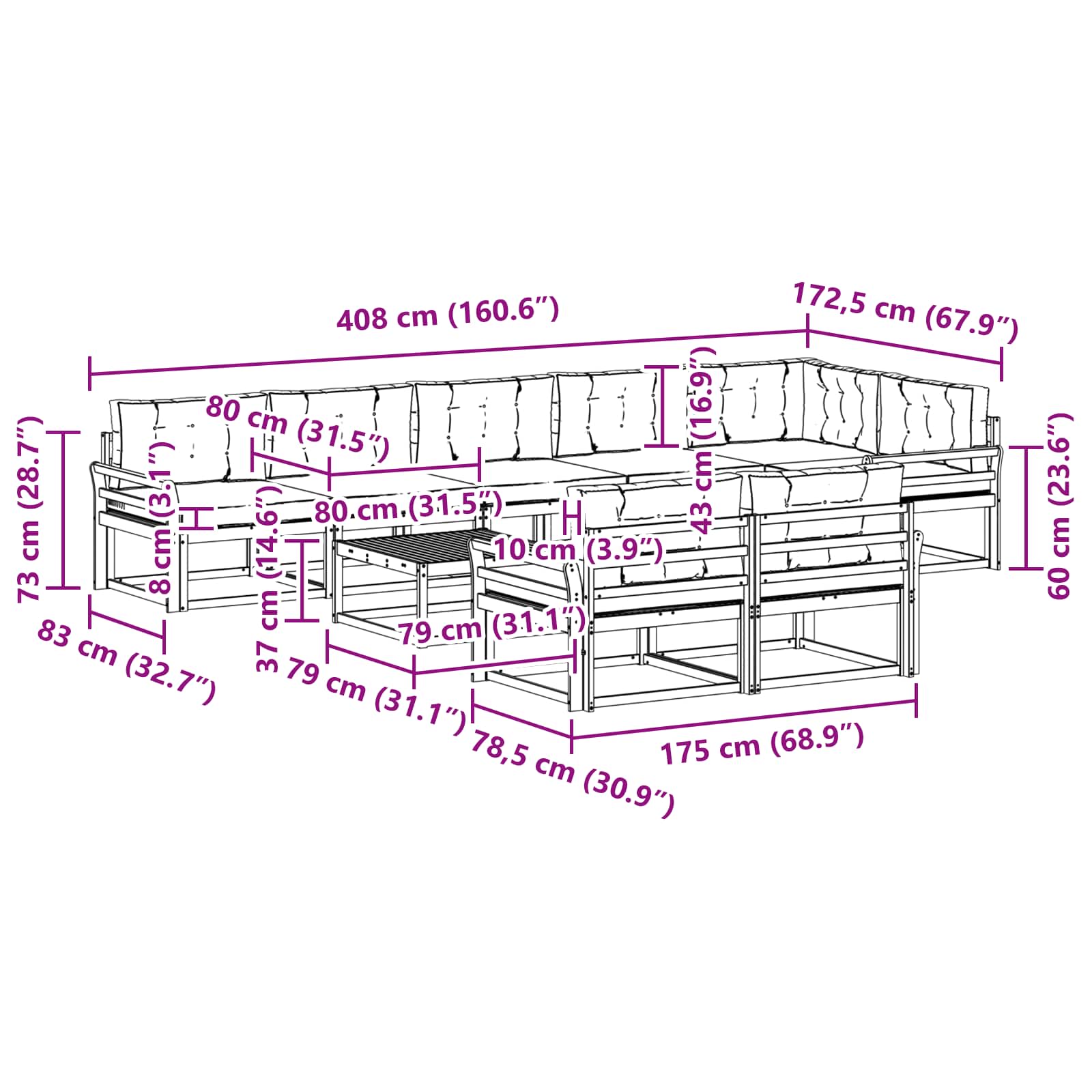 Ensemble de canapés d'extérieur 9 pcs Blanc et gris clair - XIOS