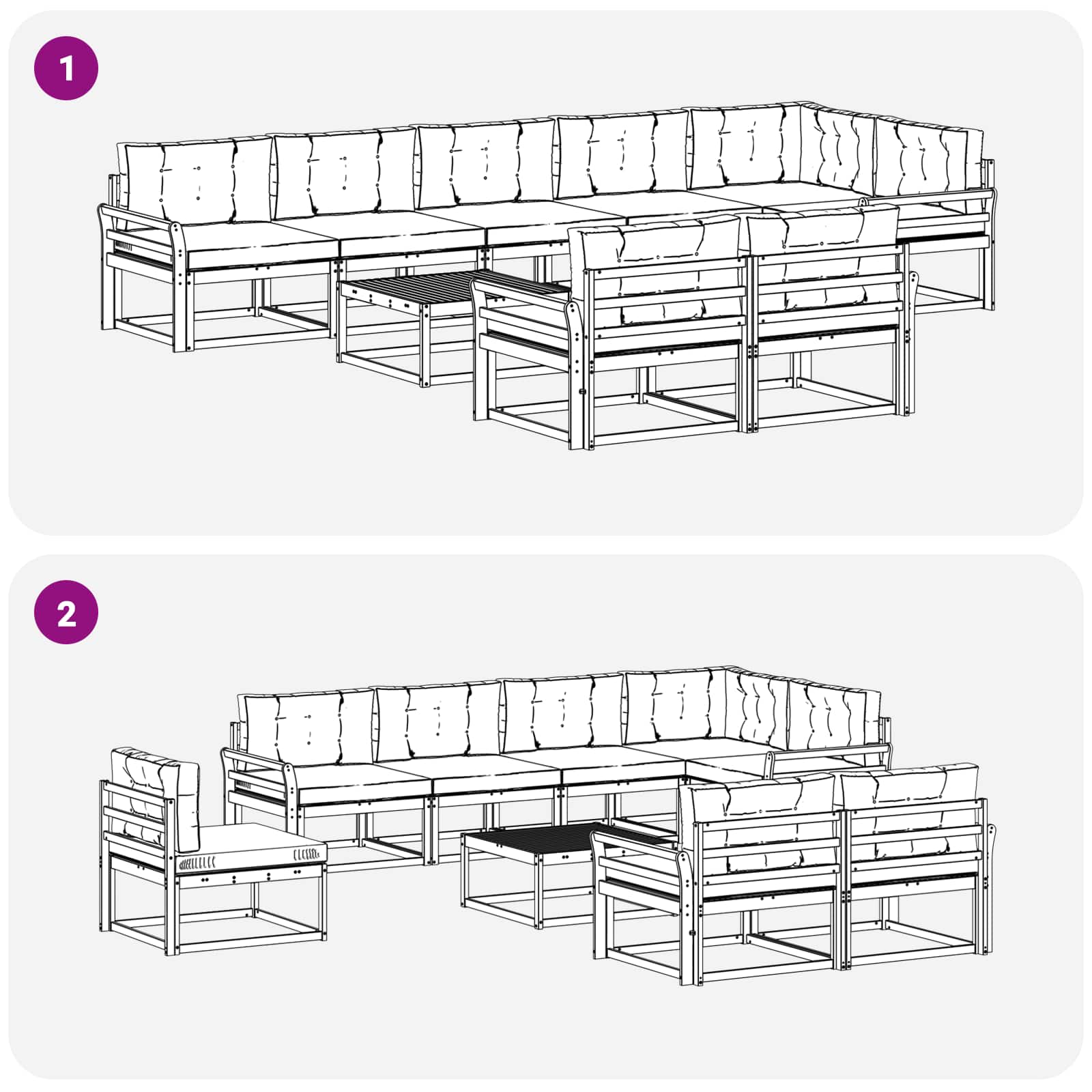 Ensemble de canapés d'extérieur 9 pcs Blanc et gris clair - XIOS