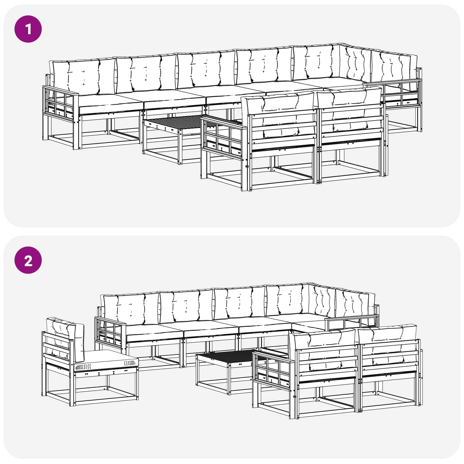 Ensemble de canapés d'extérieur 9 pcs Blanc et gris clair - XIOS
