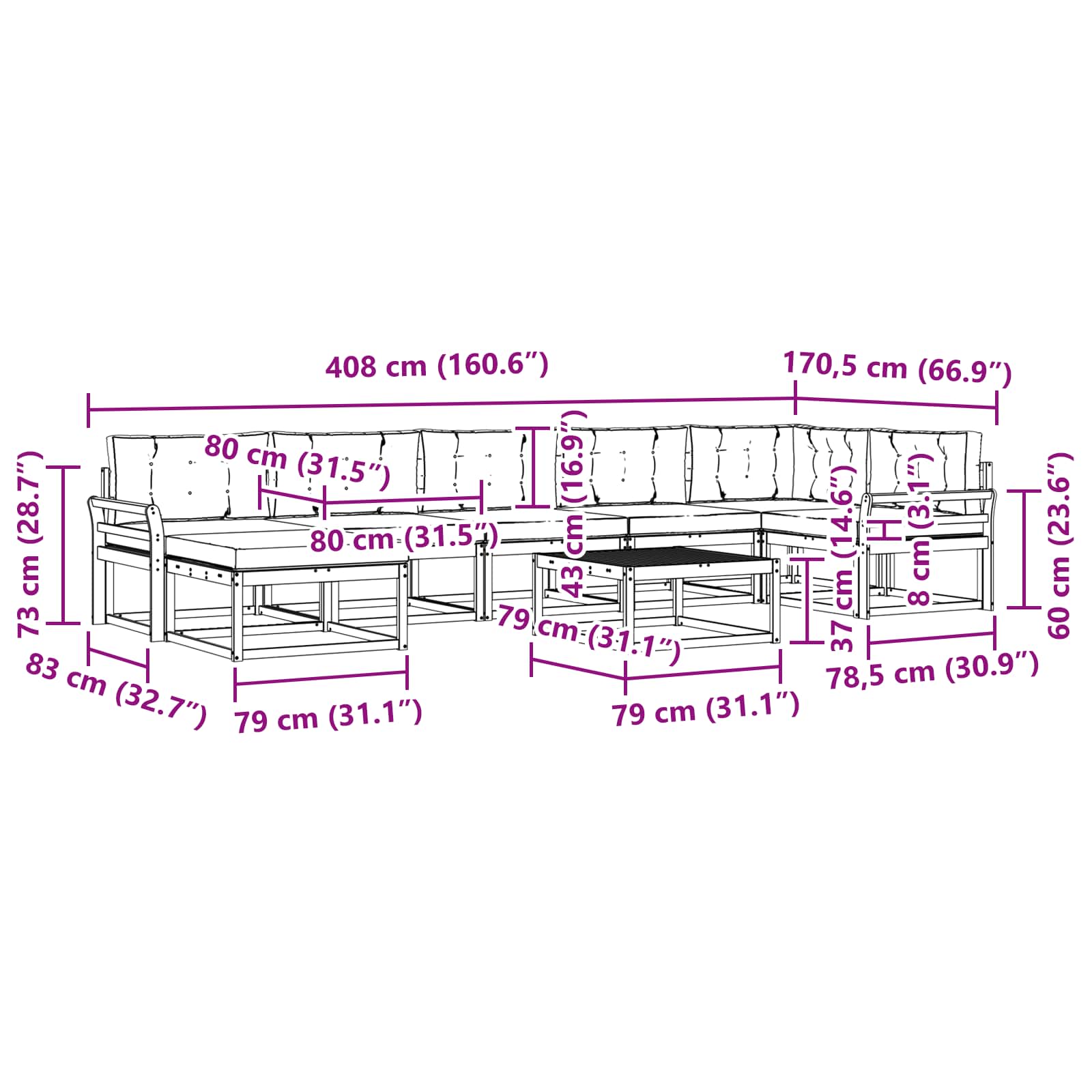 Ensemble de canapés d'extérieur 8 pcs Blanc et anthracite - XIOS