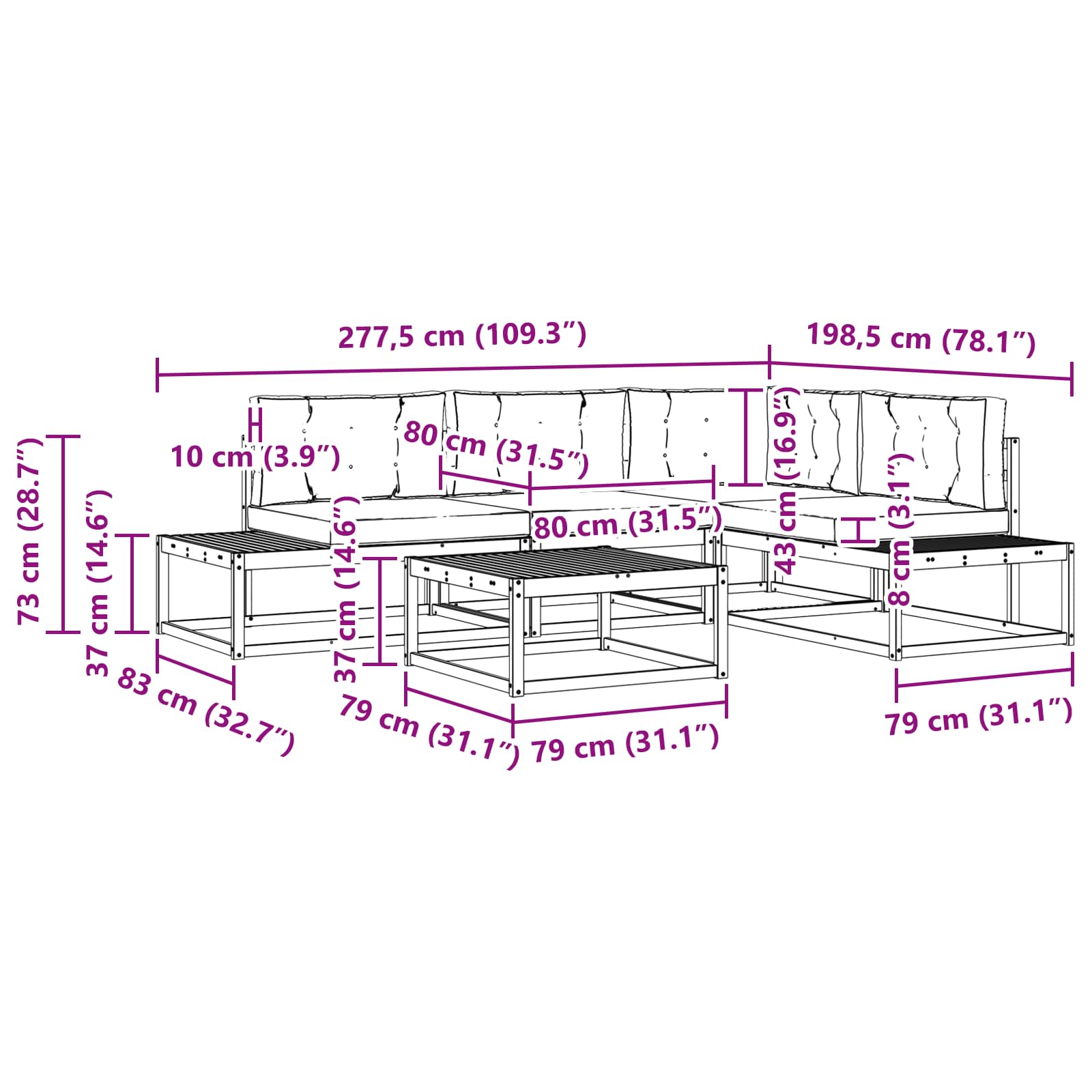 Ensemble de canapés d'extérieur 5 pc Blanc Polyester