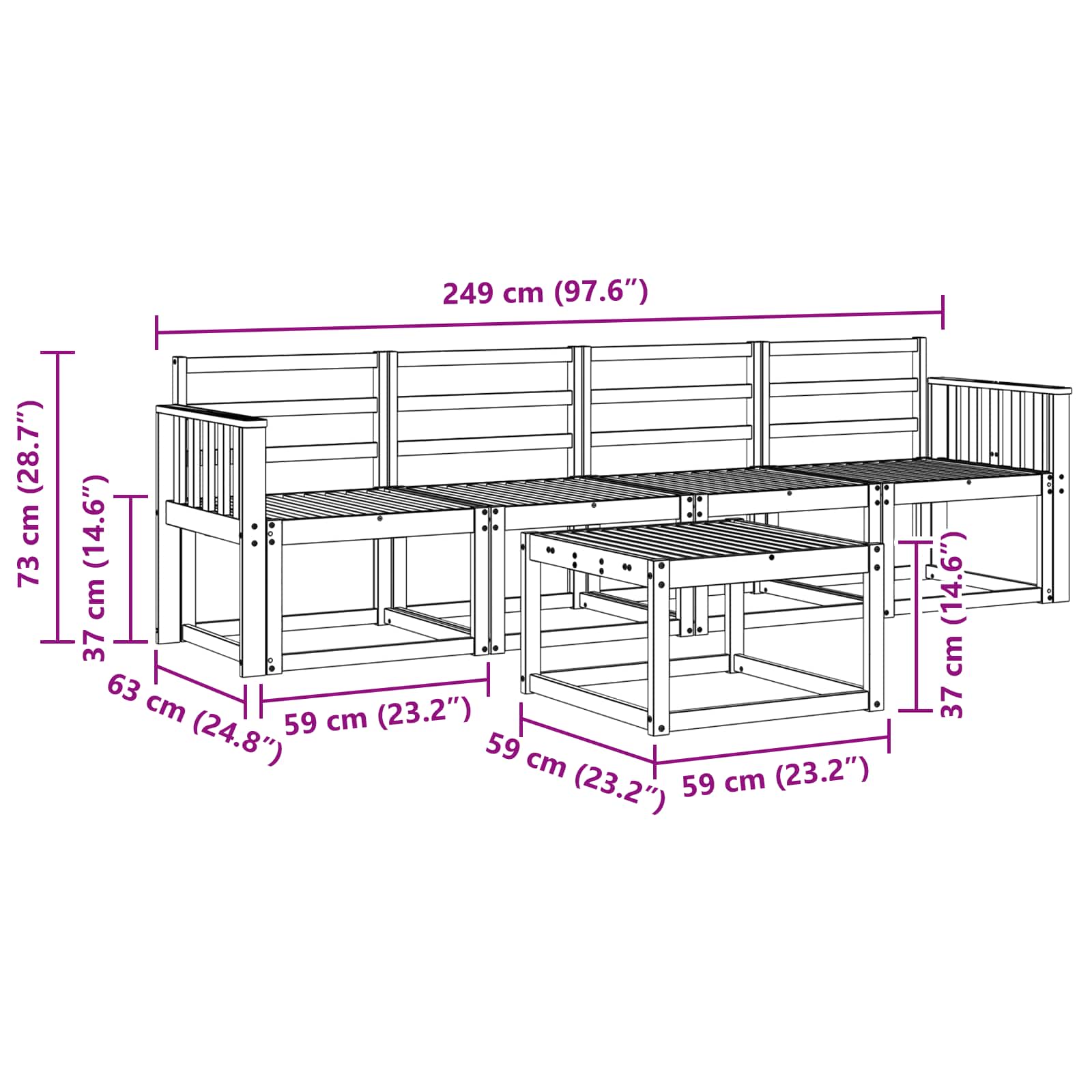 Ensemble de canapés d'extérieur 5 pcs Blanc 59 x 59 x 37 cm - XIOS