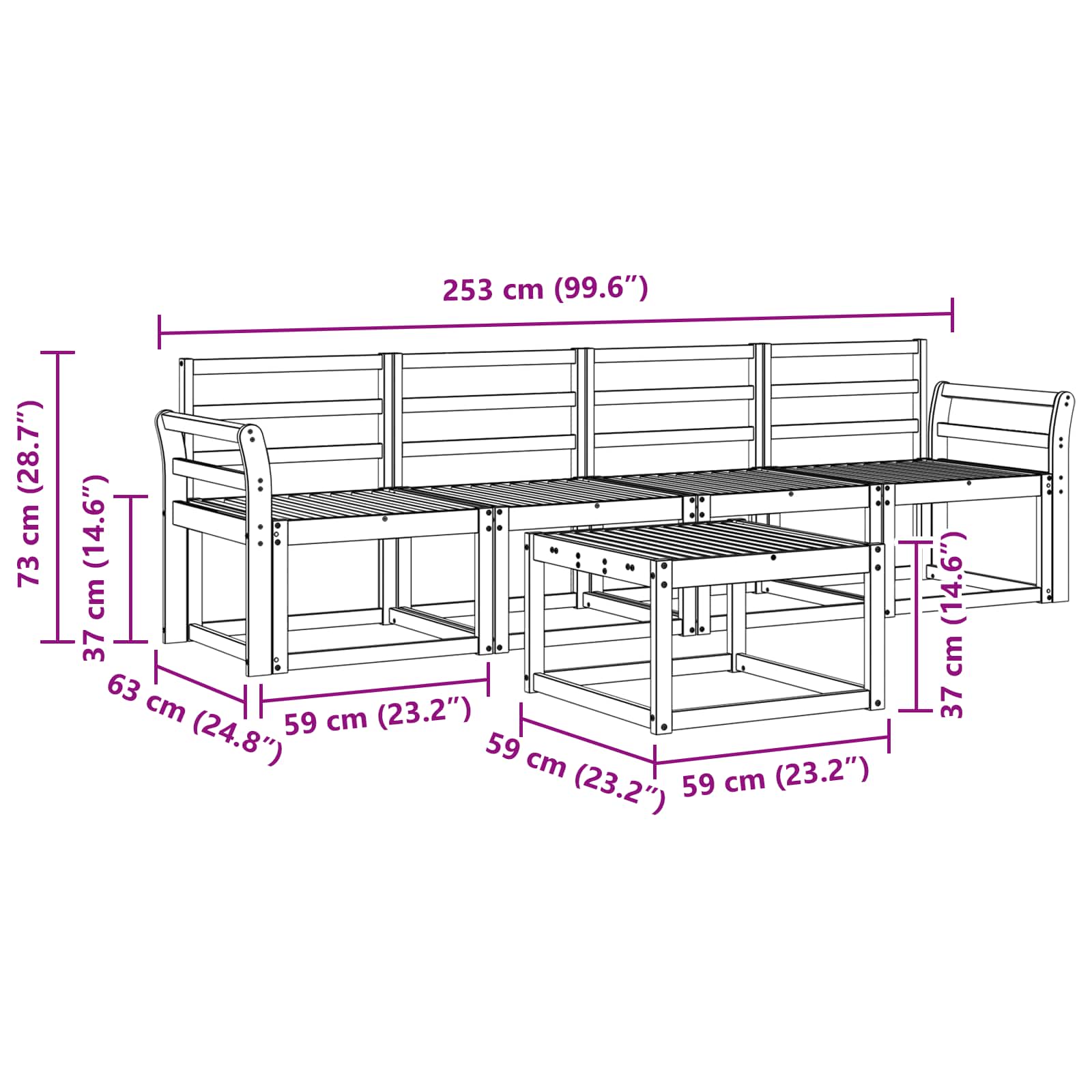Ensemble de canapés d'extérieur 5 pcs Blanc 59 x 59 x 37 cm - XIOS