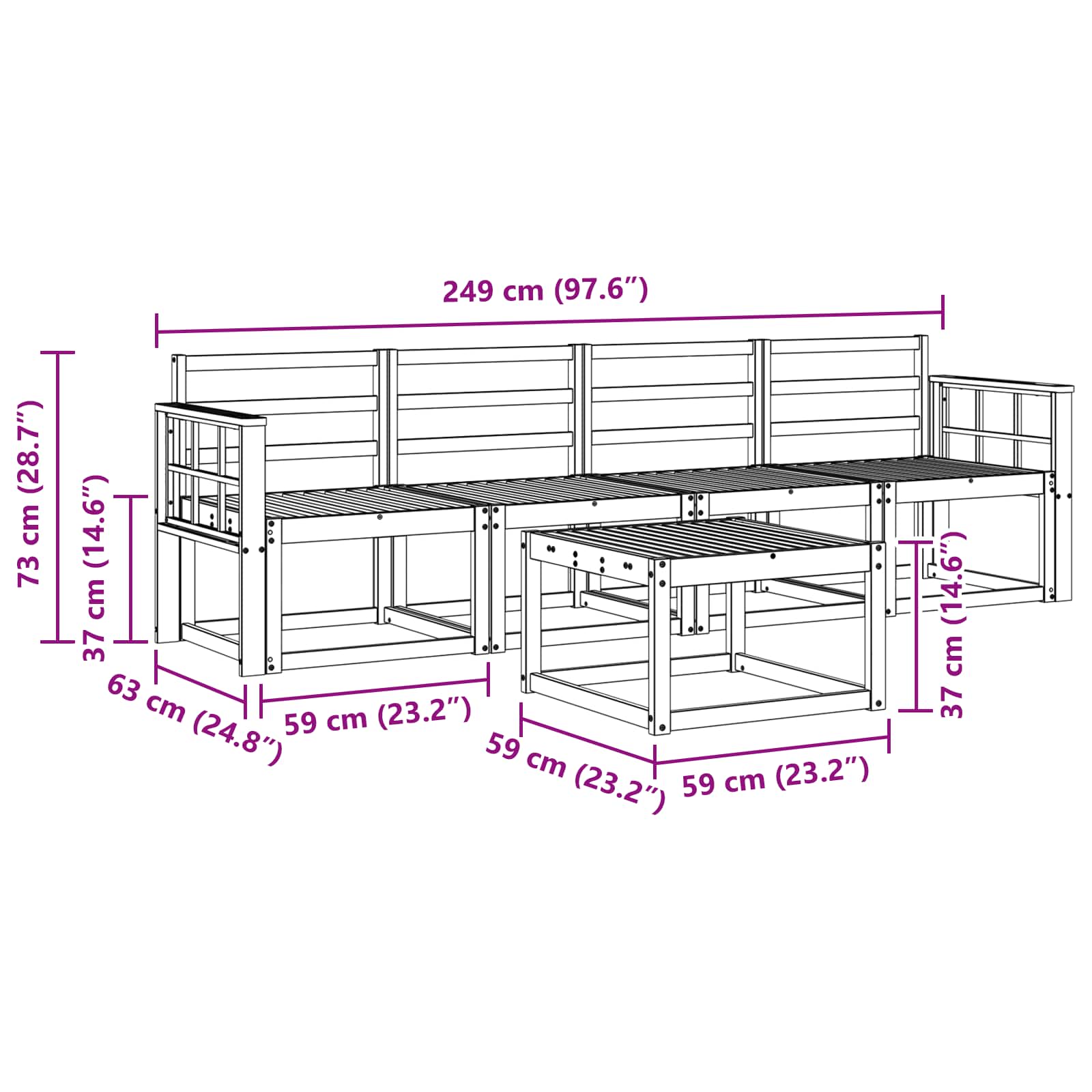 Ensemble de canapés d'extérieur 5 pcs Blanc 59 x 59 x 37 cm - XIOS
