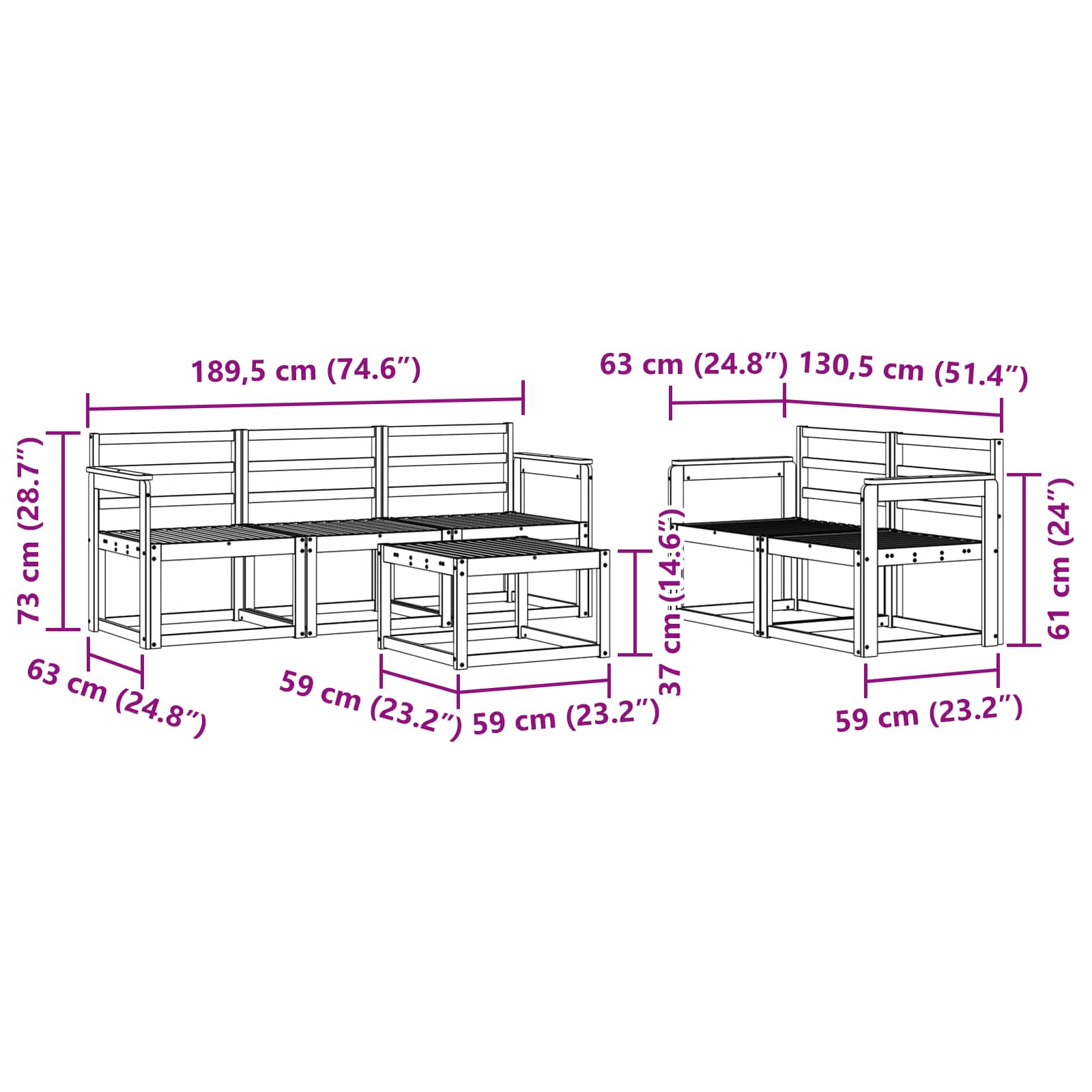 Ensemble de canapés d'extérieur 6 pcs Blanc 59 x 59 x 37 cm - XIOS