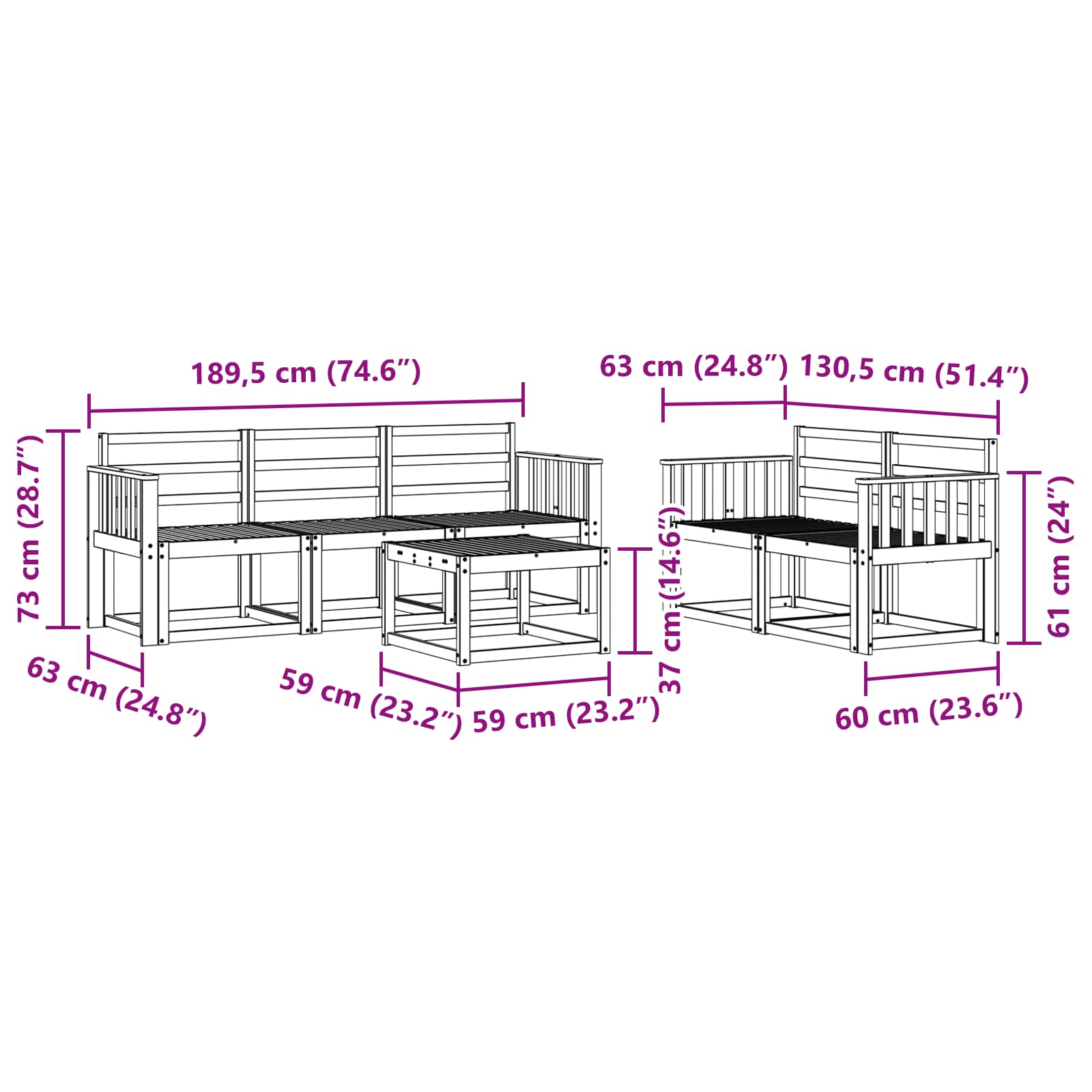 Ensemble de canapés d'extérieur 6 pcs Blanc 59 x 59 x 37 cm - XIOS