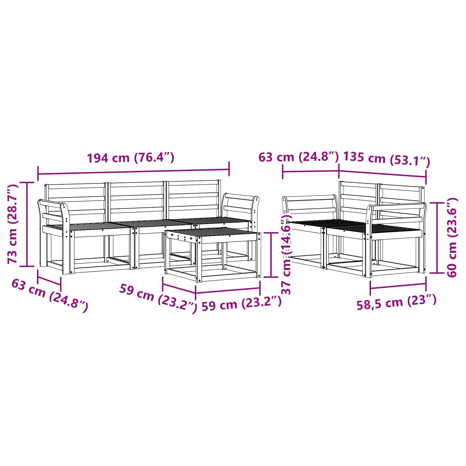 Ensemble de canapés d'extérieur 6 pcs Blanc 59 x 59 x 37 cm - XIOS