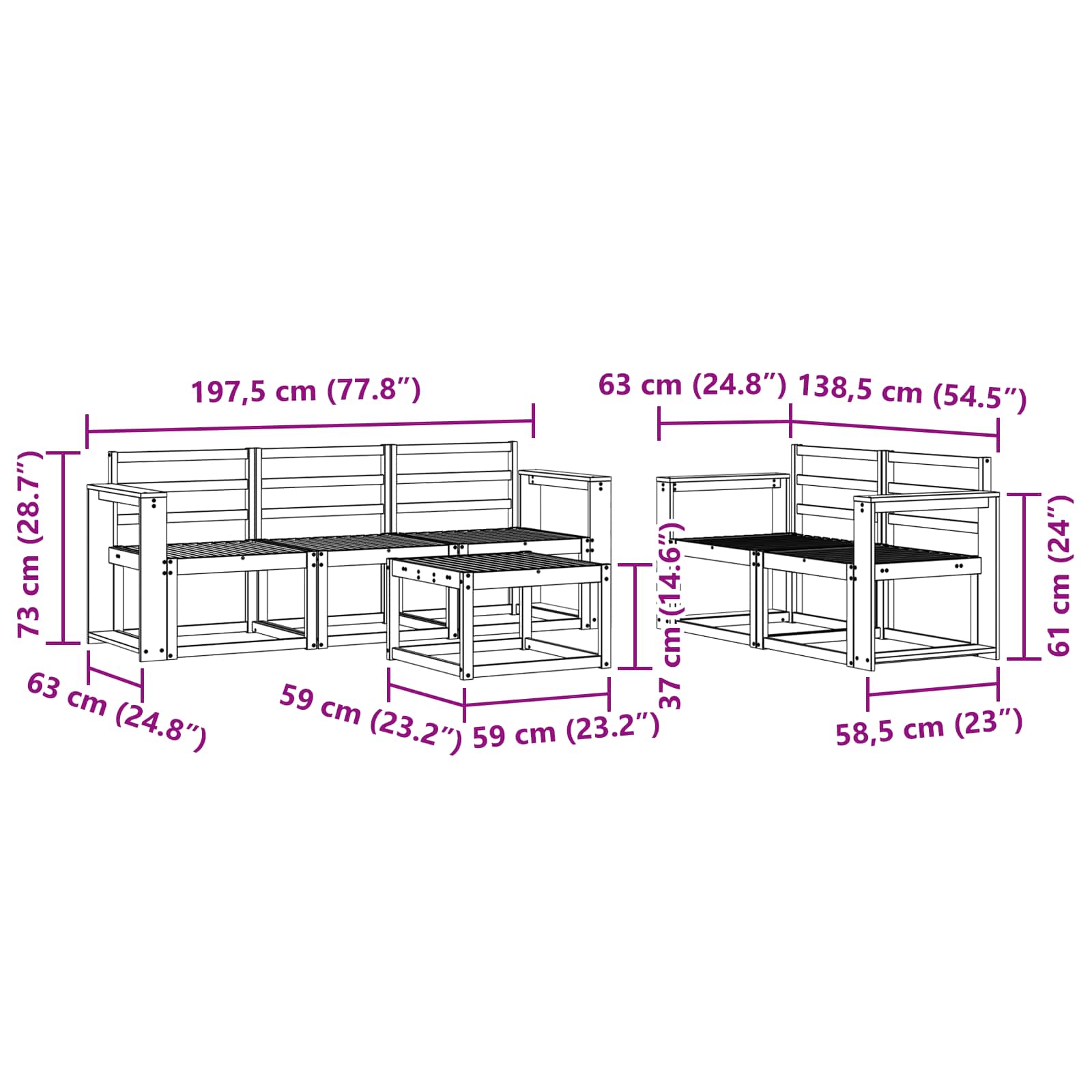 Ensemble de canapés d'extérieur 6 pcs Blanc 59 x 59 x 37 cm - XIOS