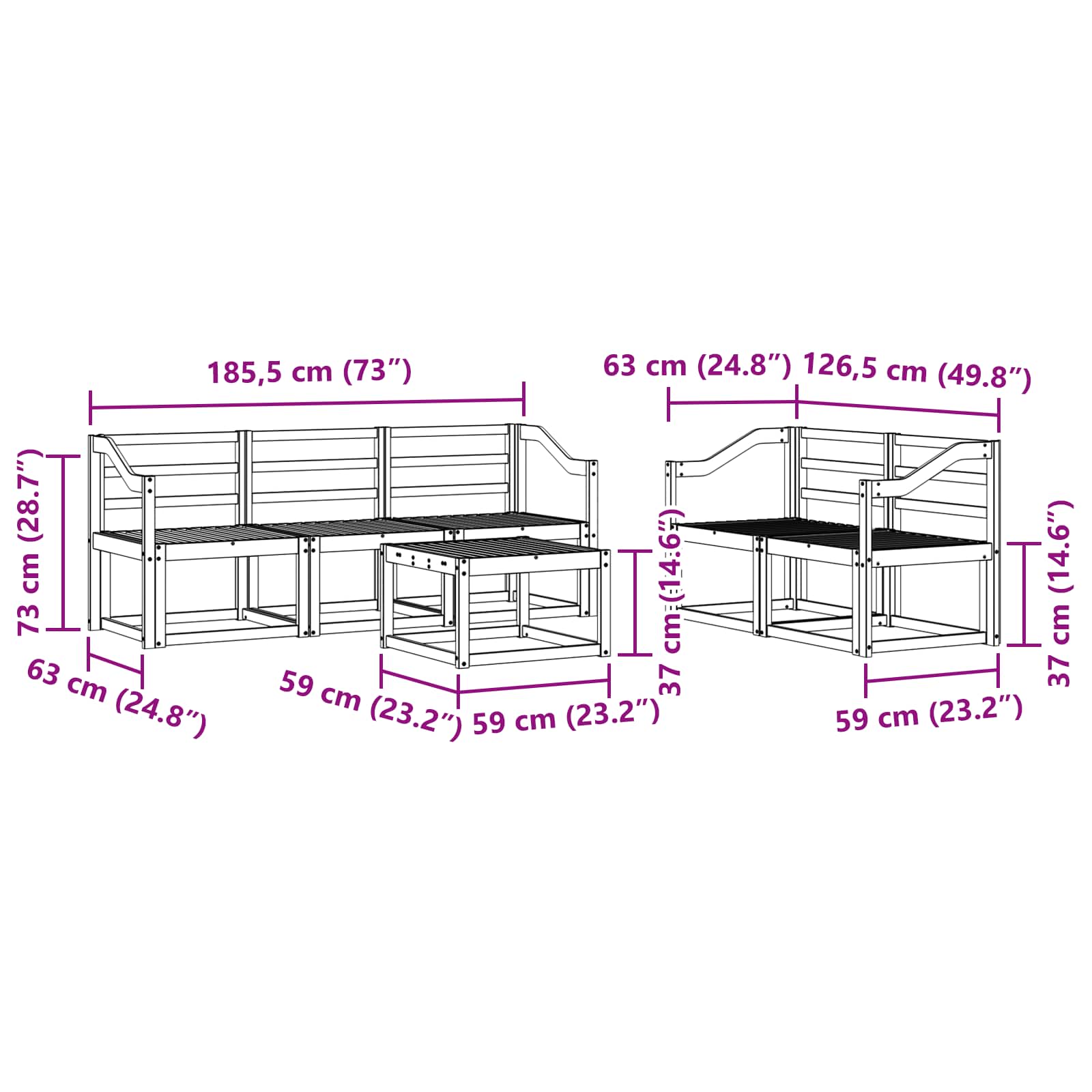 Ensemble de canapés d'extérieur 6 pcs Blanc 59 x 59 x 37 cm - XIOS