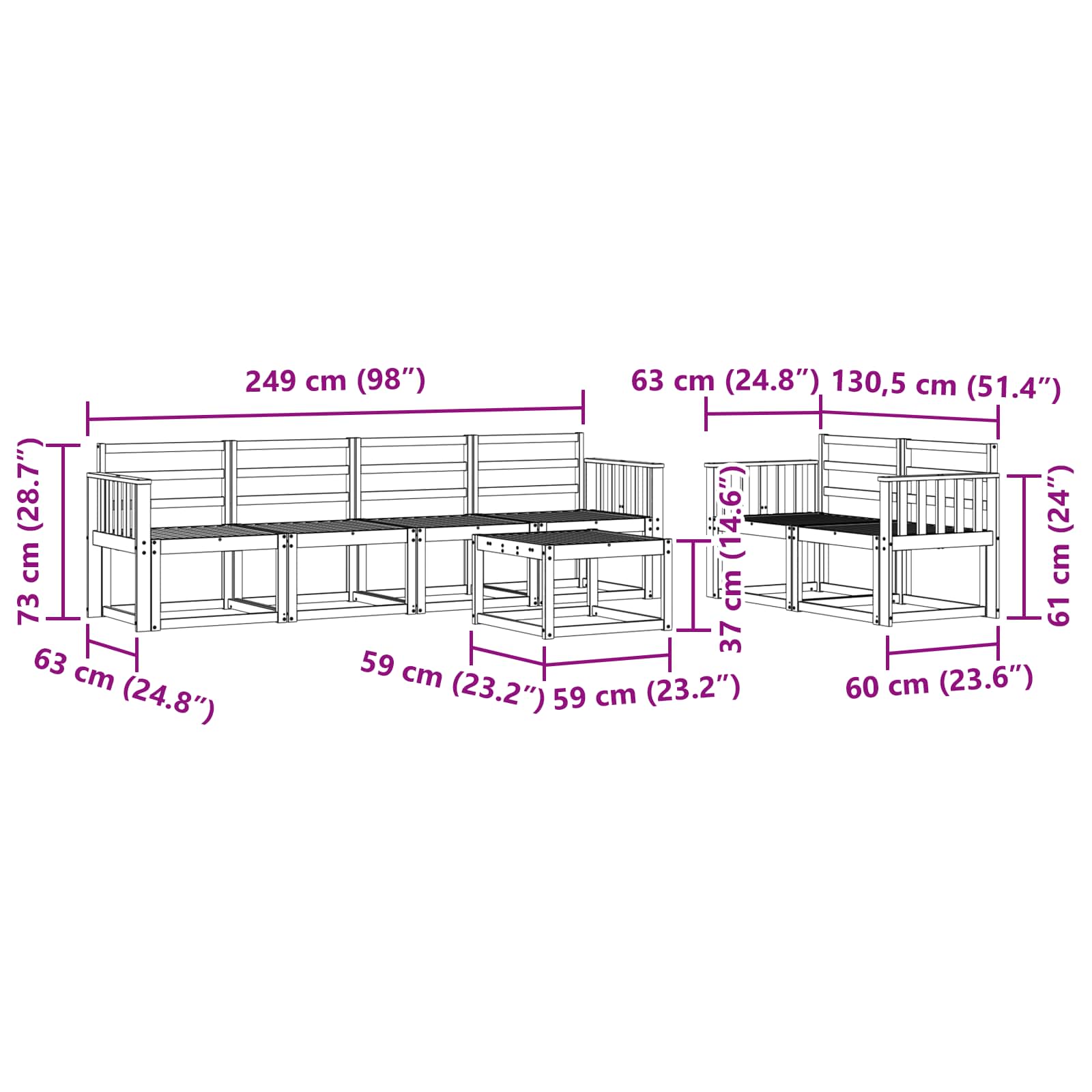 Ensemble de canapés d'extérieur 7 pcs Blanc 59 x 59 x 37 cm - XIOS