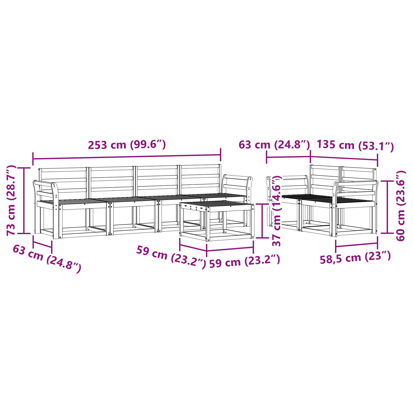 Ensemble de canapés d'extérieur 7 pcs Blanc 59 x 59 x 37 cm - XIOS