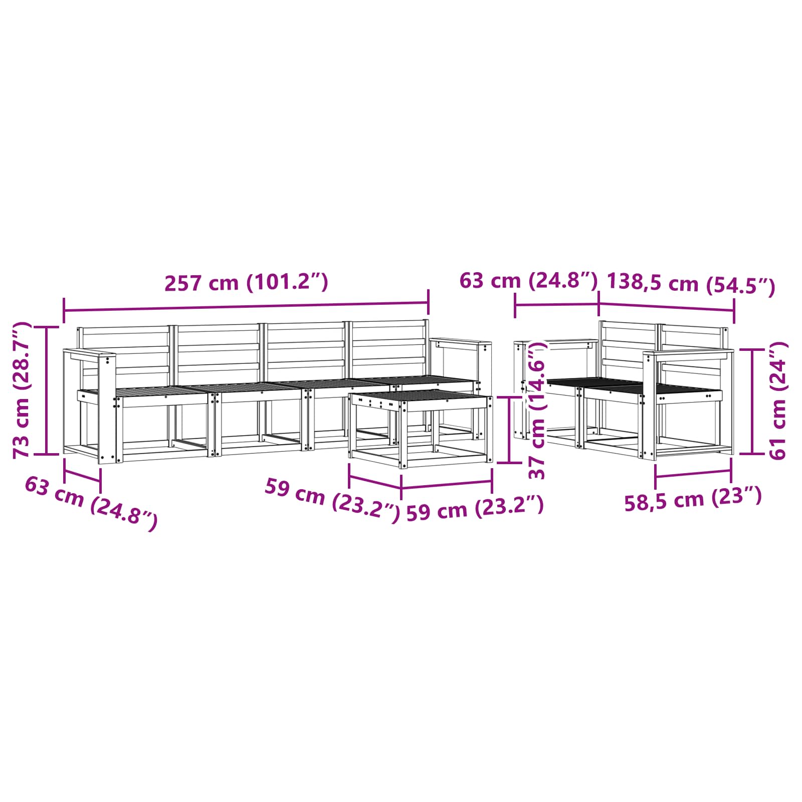 Ensemble de canapés d'extérieur 7 pcs Blanc 59 x 59 x 37 cm - XIOS