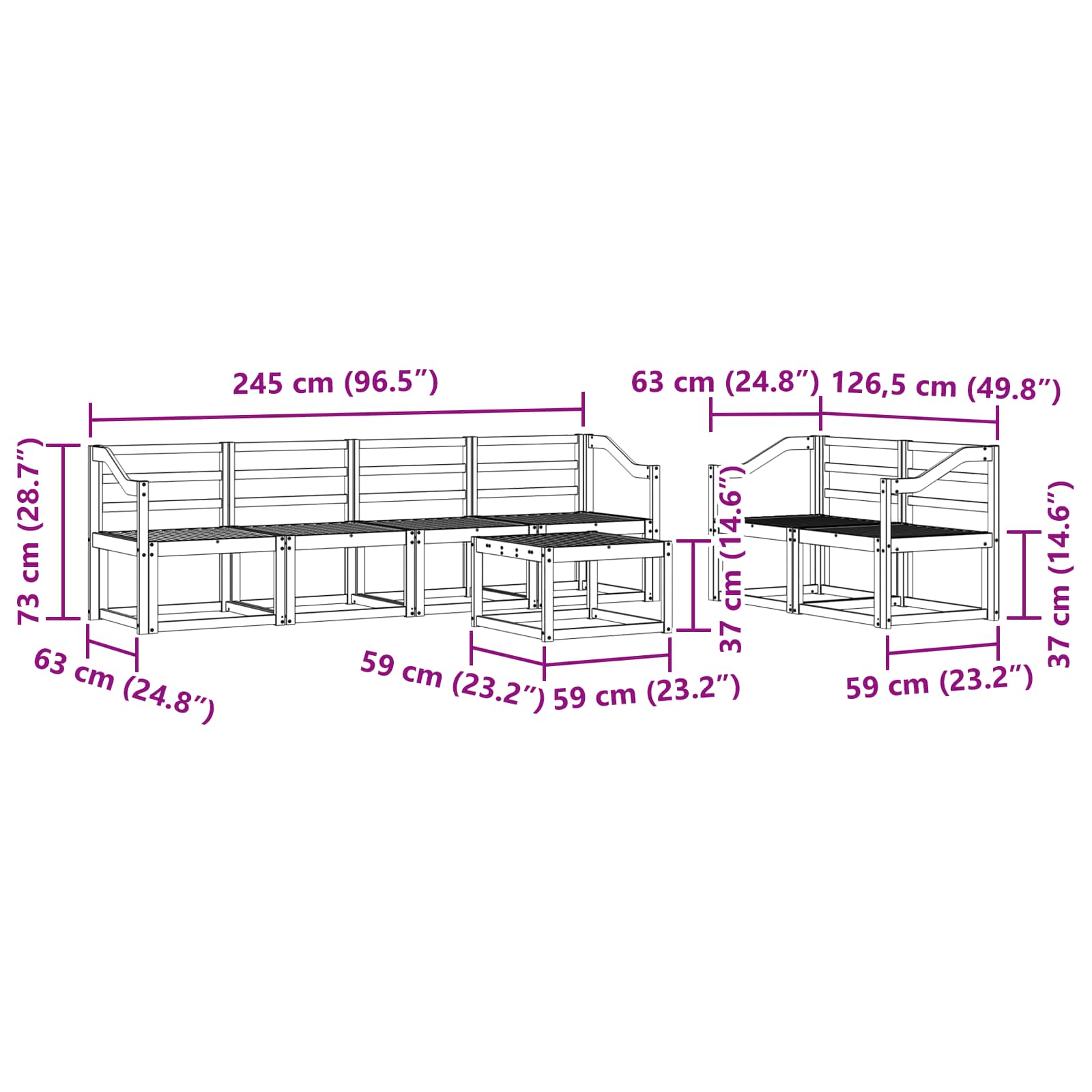 Ensemble de canapés d'extérieur 7 pcs Blanc 59 x 59 x 37 cm - XIOS