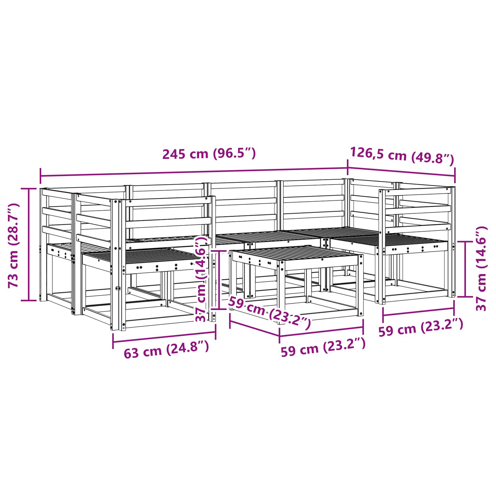 Ensemble de canapés d'extérieur 7 pcs Blanc 59 x 59 x 37 cm - XIOS