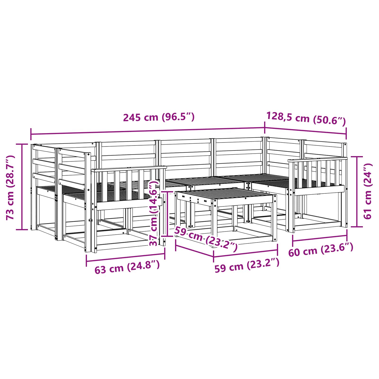 Ensemble de canapés d'extérieur 7 pcs Blanc 59 x 59 x 37 cm - XIOS