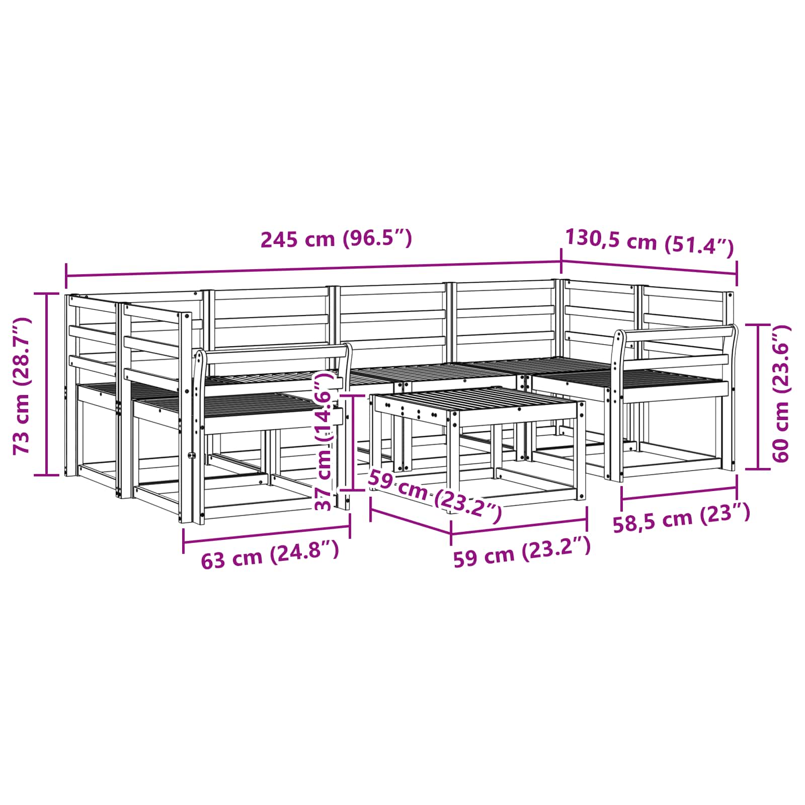 Ensemble de canapés d'extérieur 7 pcs Blanc 59 x 59 x 37 cm - XIOS