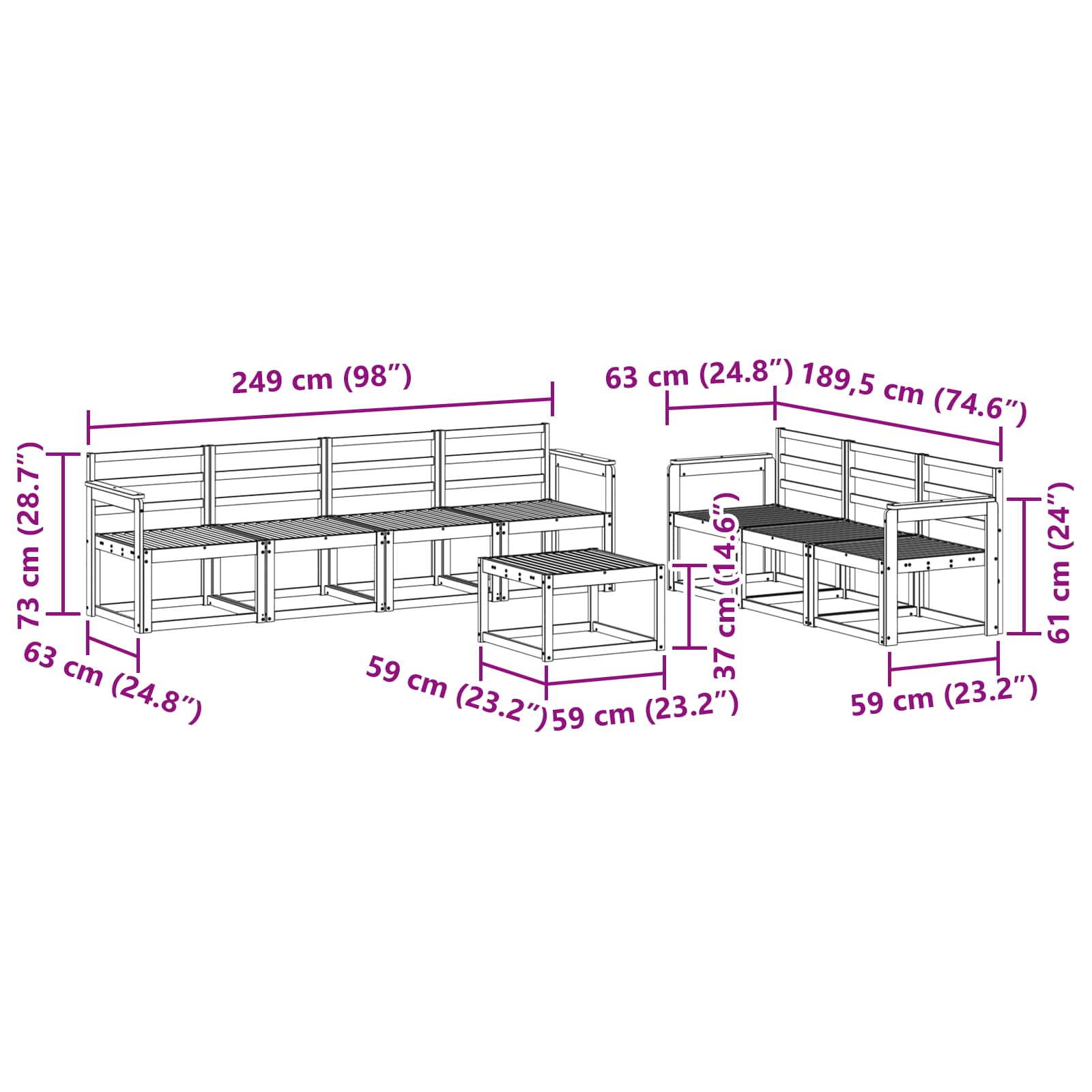 Ensemble de canapés d'extérieur 8 pcs Blanc 59 x 59 x 37 cm - XIOS