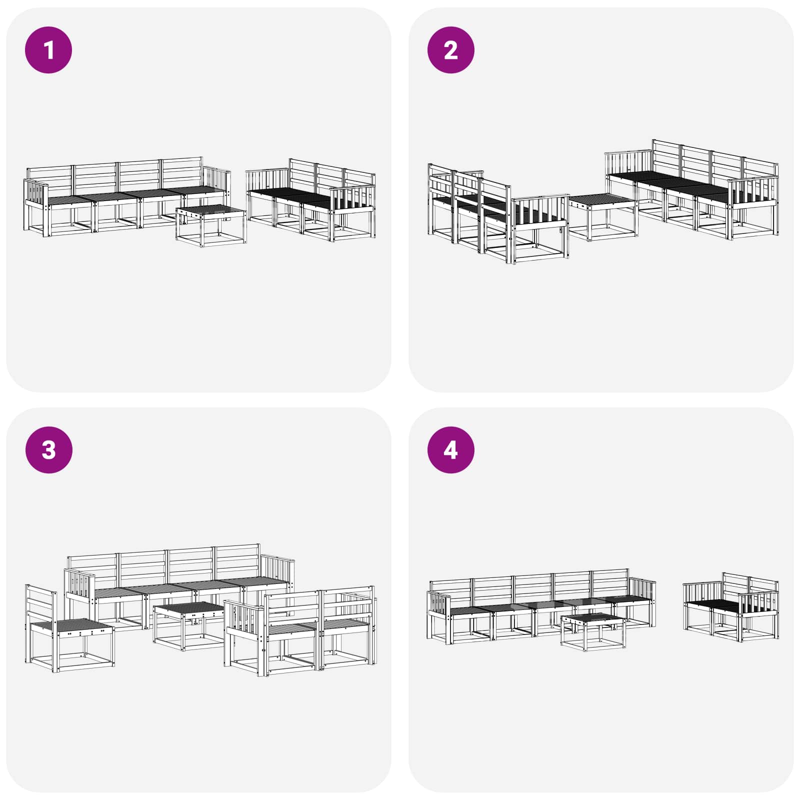 Ensemble de canapés d'extérieur 8 pcs Blanc 59 x 59 x 37 cm - XIOS